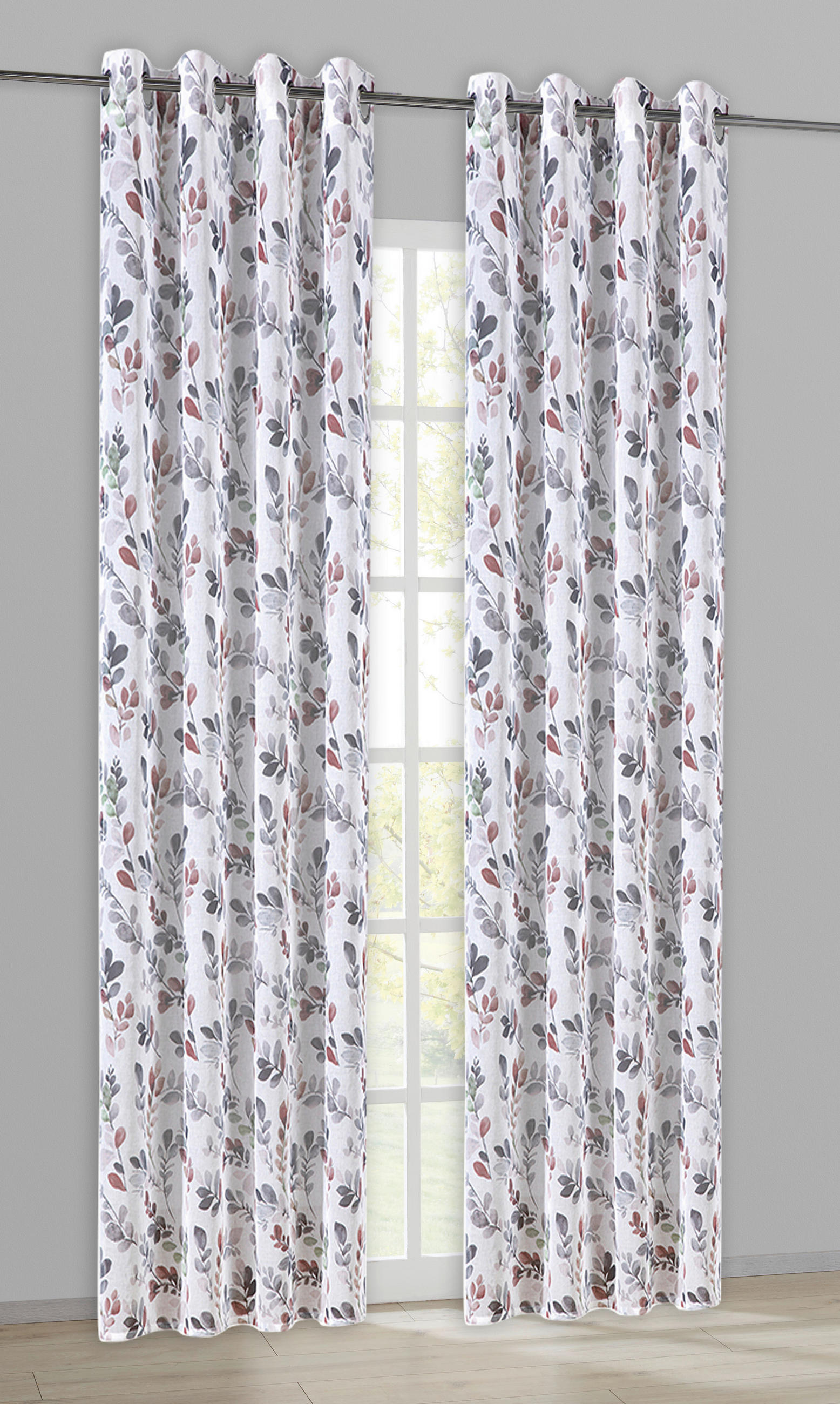 Ösenvorhang Blätterzweig grün B/L: ca. 140x245 cm