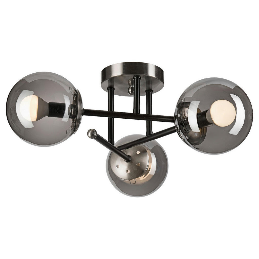 Lamkur Deckenleuchte Malena Chrom schwarz Glas Stahl B/H/L: ca. 39x19x39 cm E14 3 Brennstellen