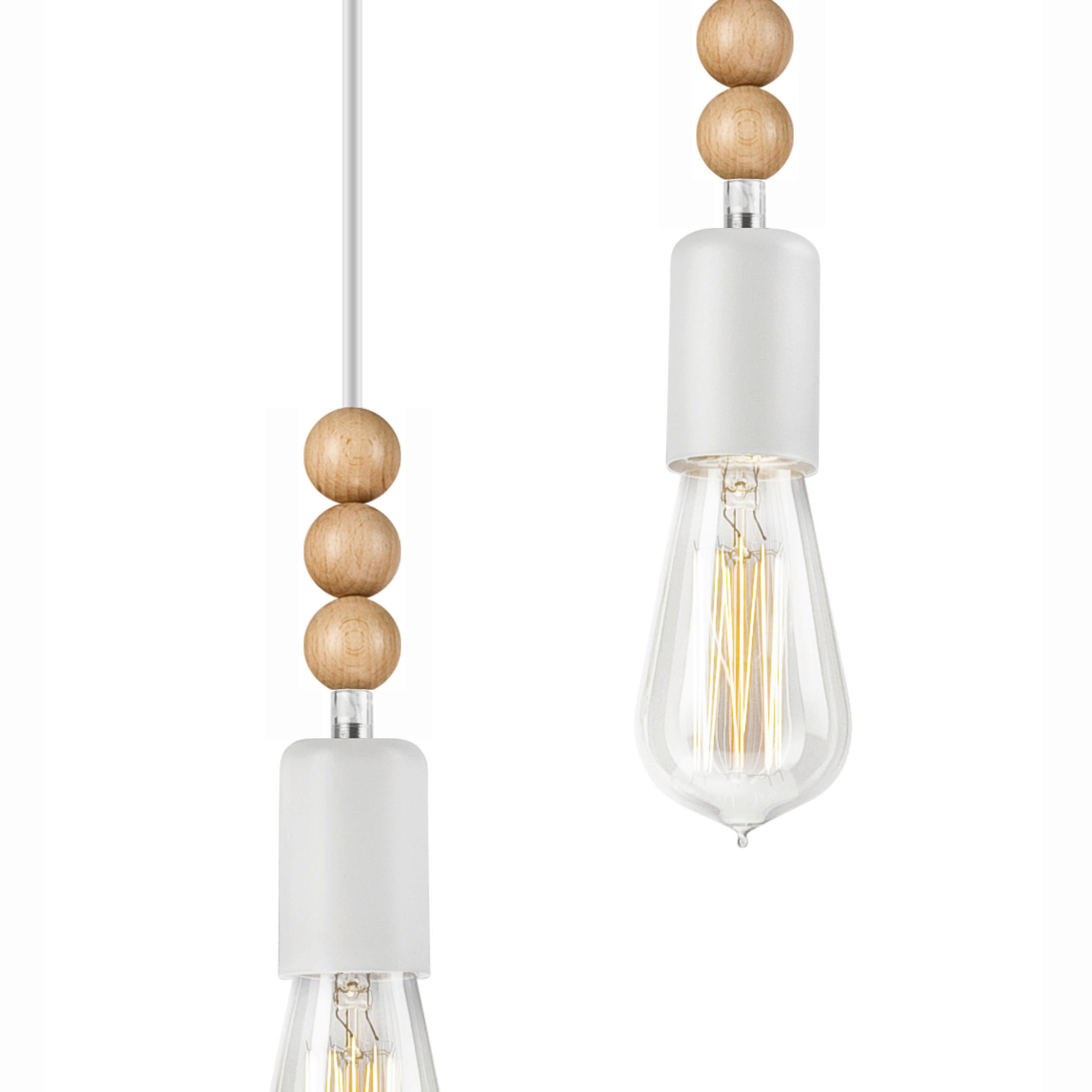 Thumbnail - Lamkur Pendelleuchte SIMON 37318 weiß Holz Stahl H/L: ca. 94x20 cm E27 2 Brennstellen