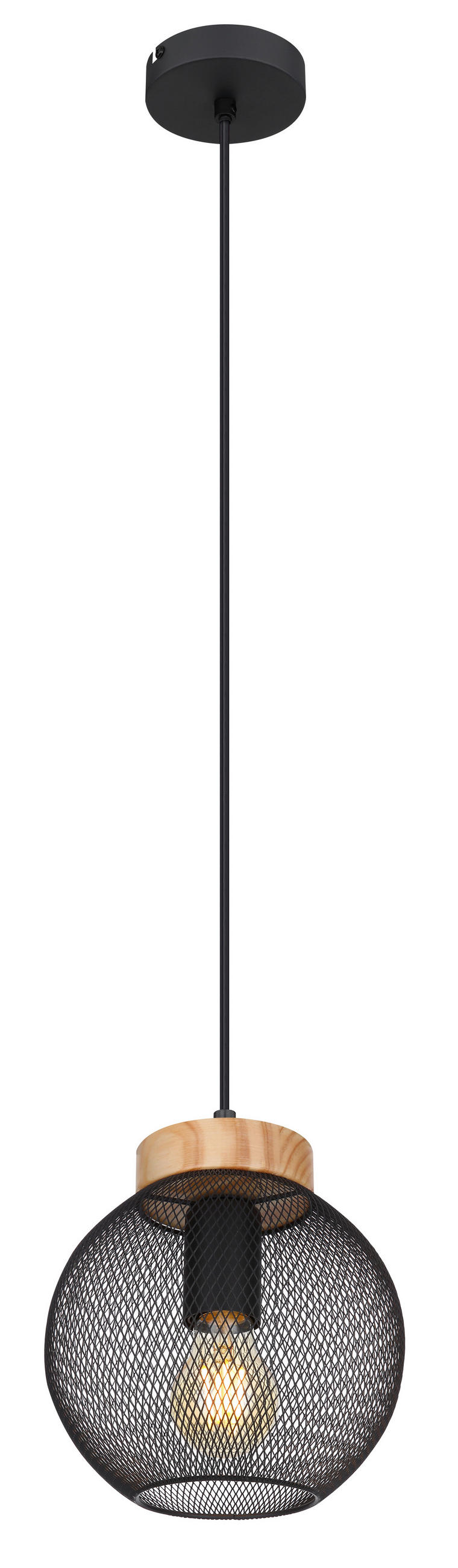GLOBO Pendelleuchte Pablo schwarz natur Metall Holz H/D: ca. 120x20 cm E27 1 Brennstellen