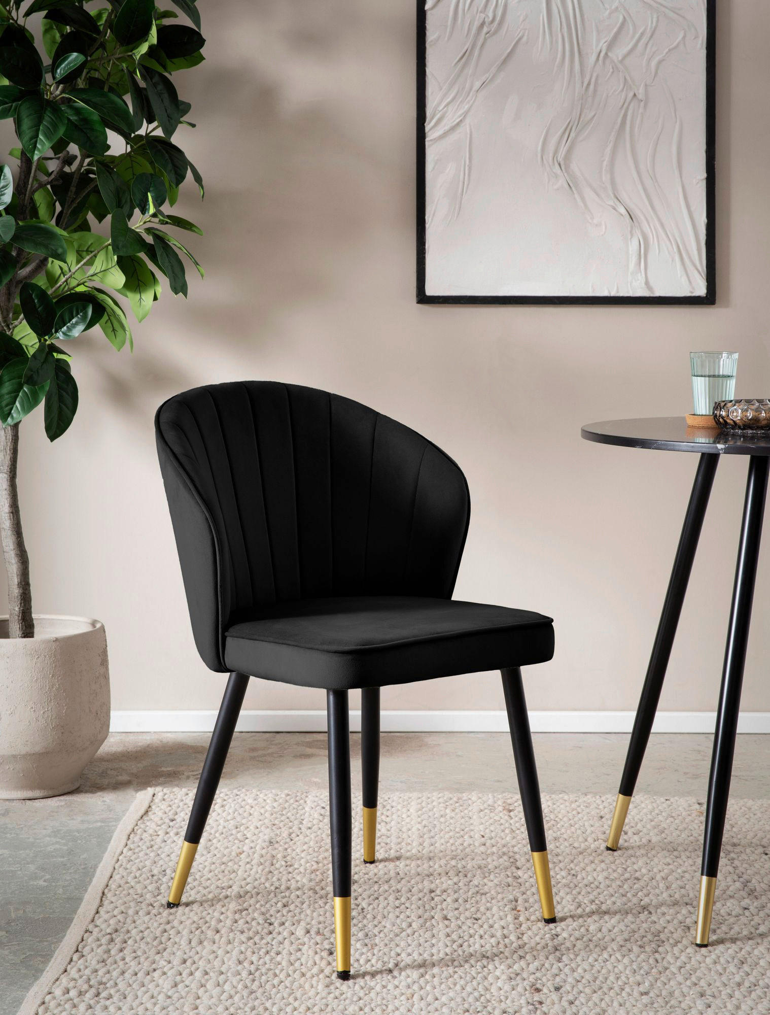 Thumbnail - Stuhl 2er Set schwarz Polyester B/H/T: ca. 55x83x53 cm