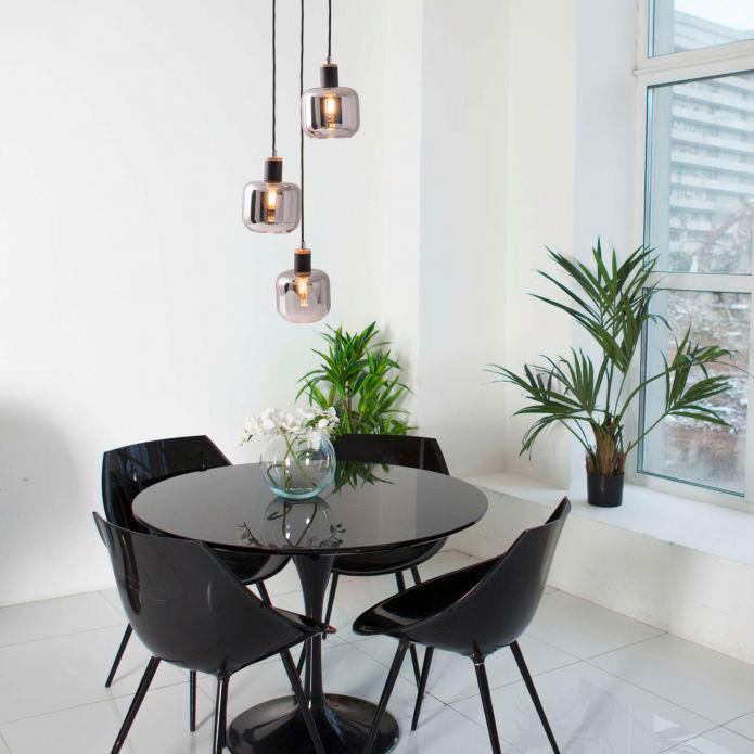 Thumbnail - Näve Leuchten Pendelleuchte 6116722 Fumoso schwarz natur Metall Rauchglas H/D: ca. 123x23 cm E14 3 Brennstellen