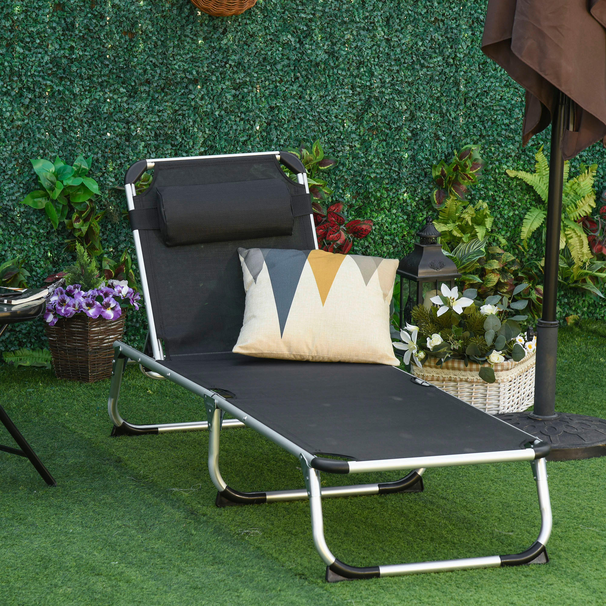 Outsunny Sonnenliege mit Kopfkissen schwarz Aluminium B/H/L: ca. 60x76x170 cm