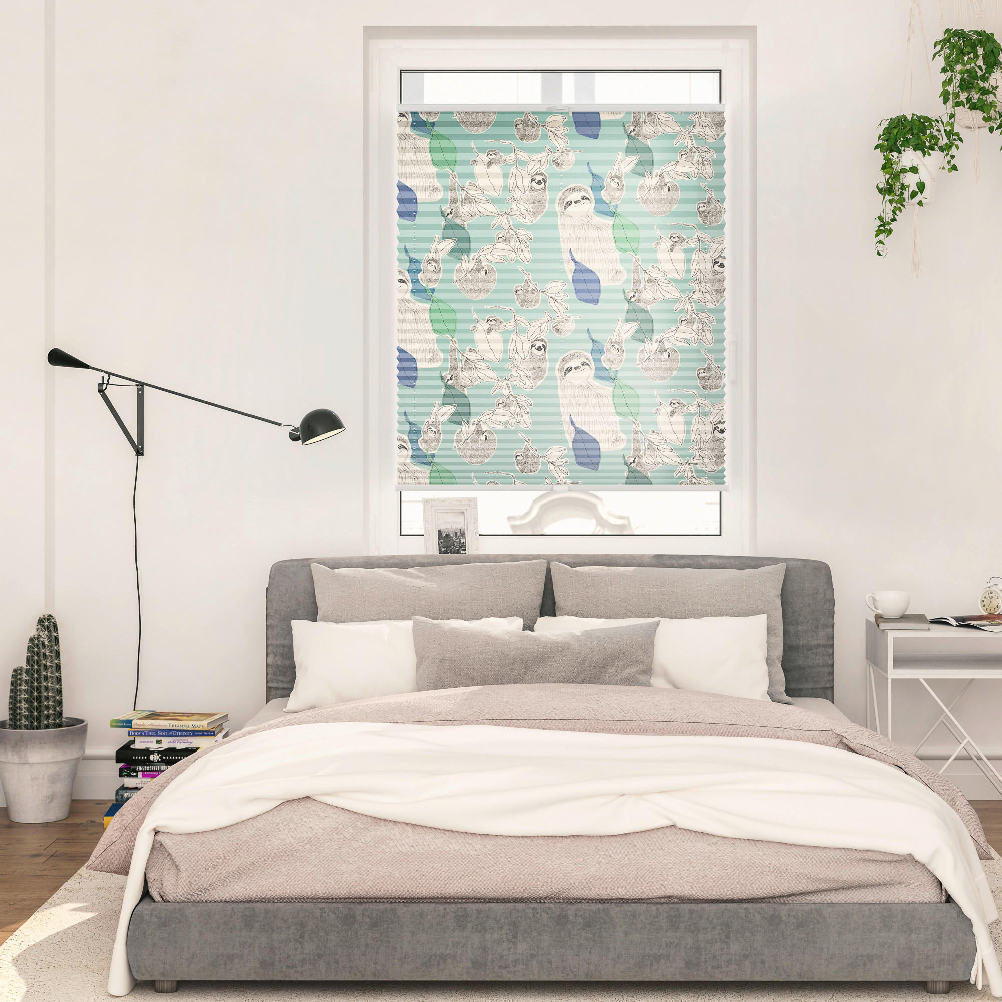 LICHTBLICK Spannplissee Sloths on Turquoise grün B/L: ca. 90x130 cm