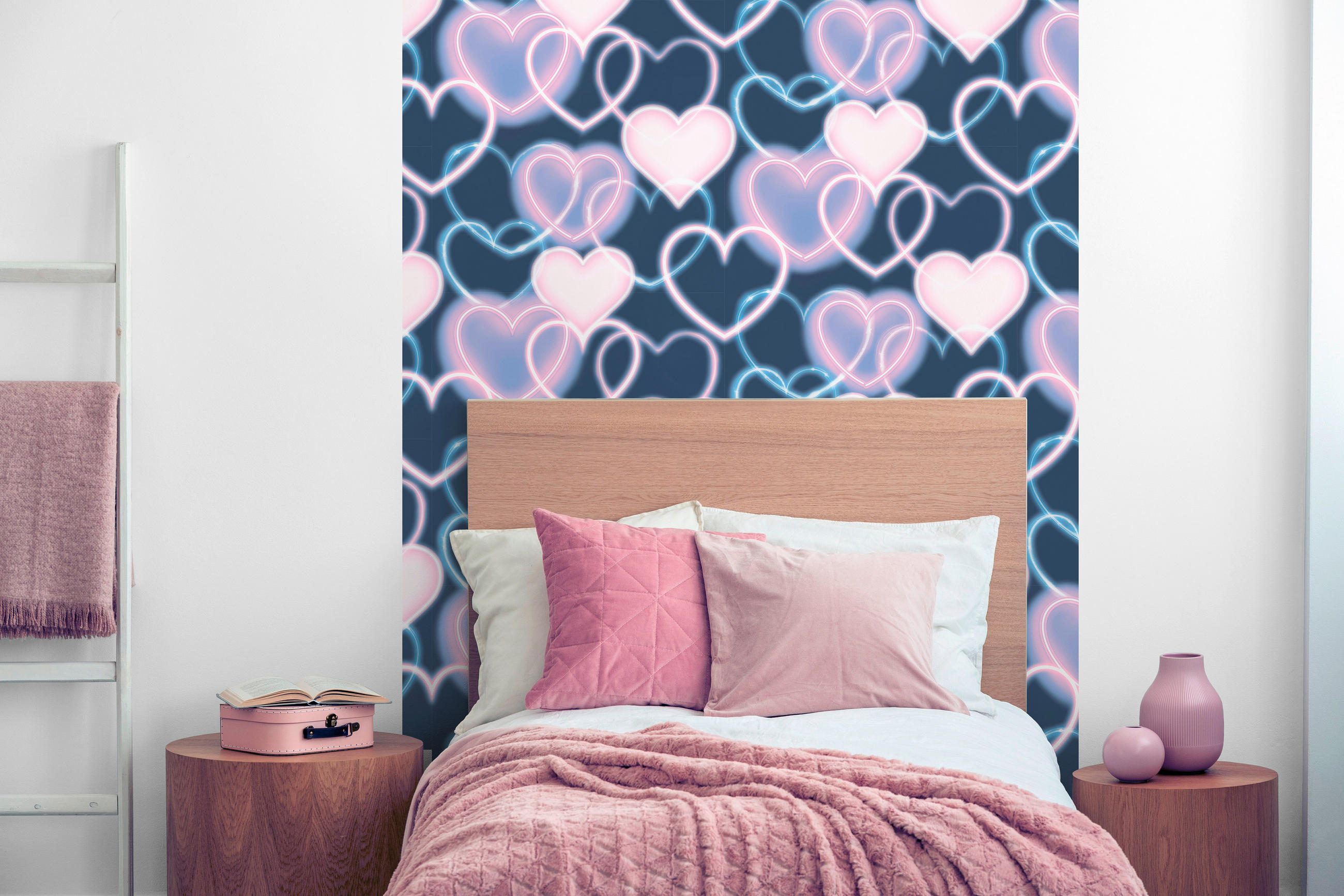 Thumbnail - UGEPA Papiertapete Herzen blau rosa B/L: ca. 53x1005 cm