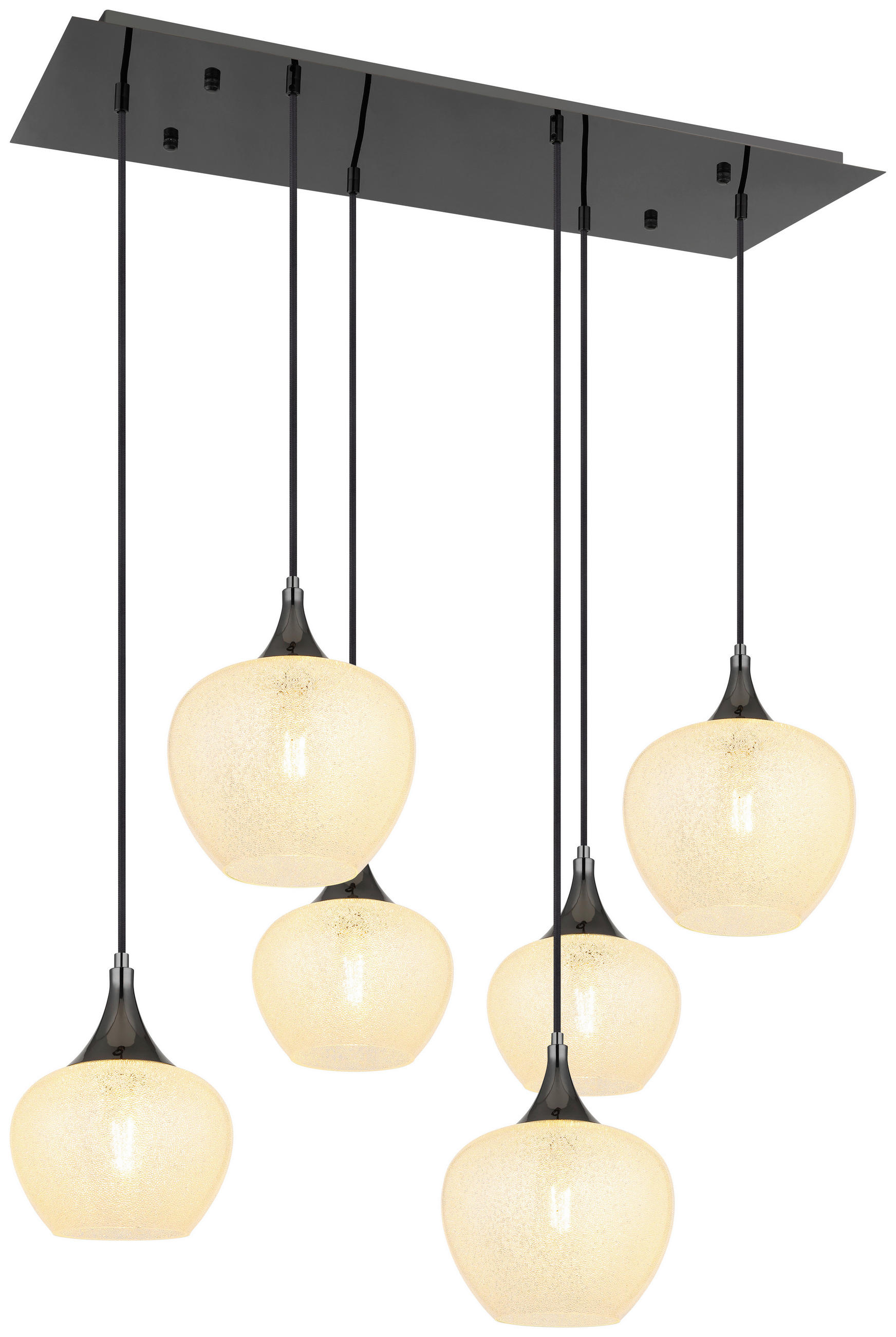 GLOBO Pendelleuchte MAXY 15548-6HK klar Chrom schwarz Metall Acryl B/H/L: ca. 42x120x86 cm E27 6 Brennstellen