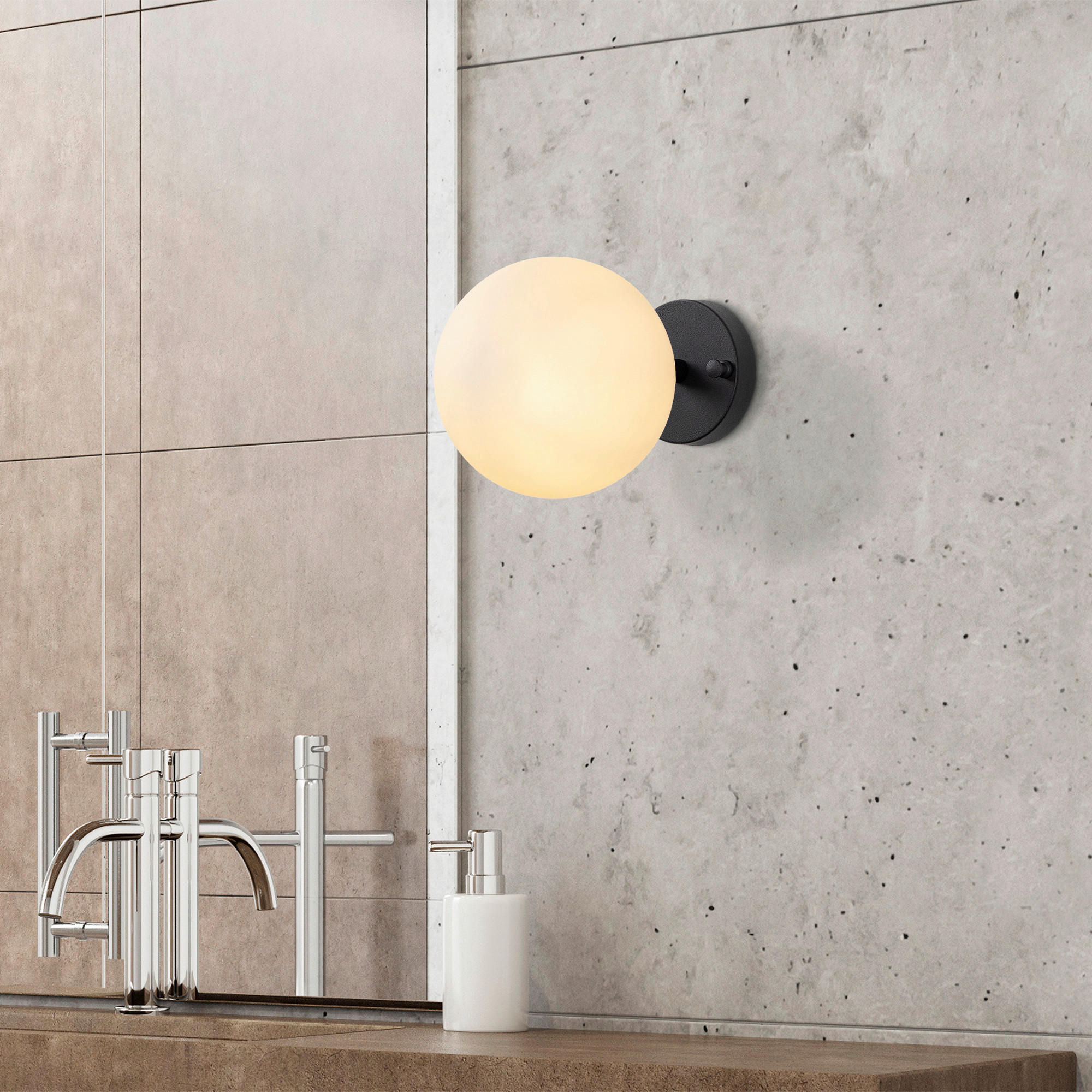 Thumbnail - Opviq Wandleuchte schwarz creme Glas Metall B/H/L: ca. 15x24x15 cm E14 1 Brennstellen