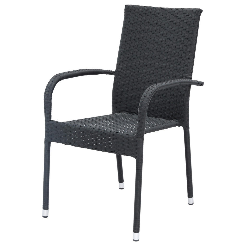 Thumbnail - POCOline Gartenstuhl Palermo schwarz Polyrattan B/H/L: ca. 63x94x55 cm