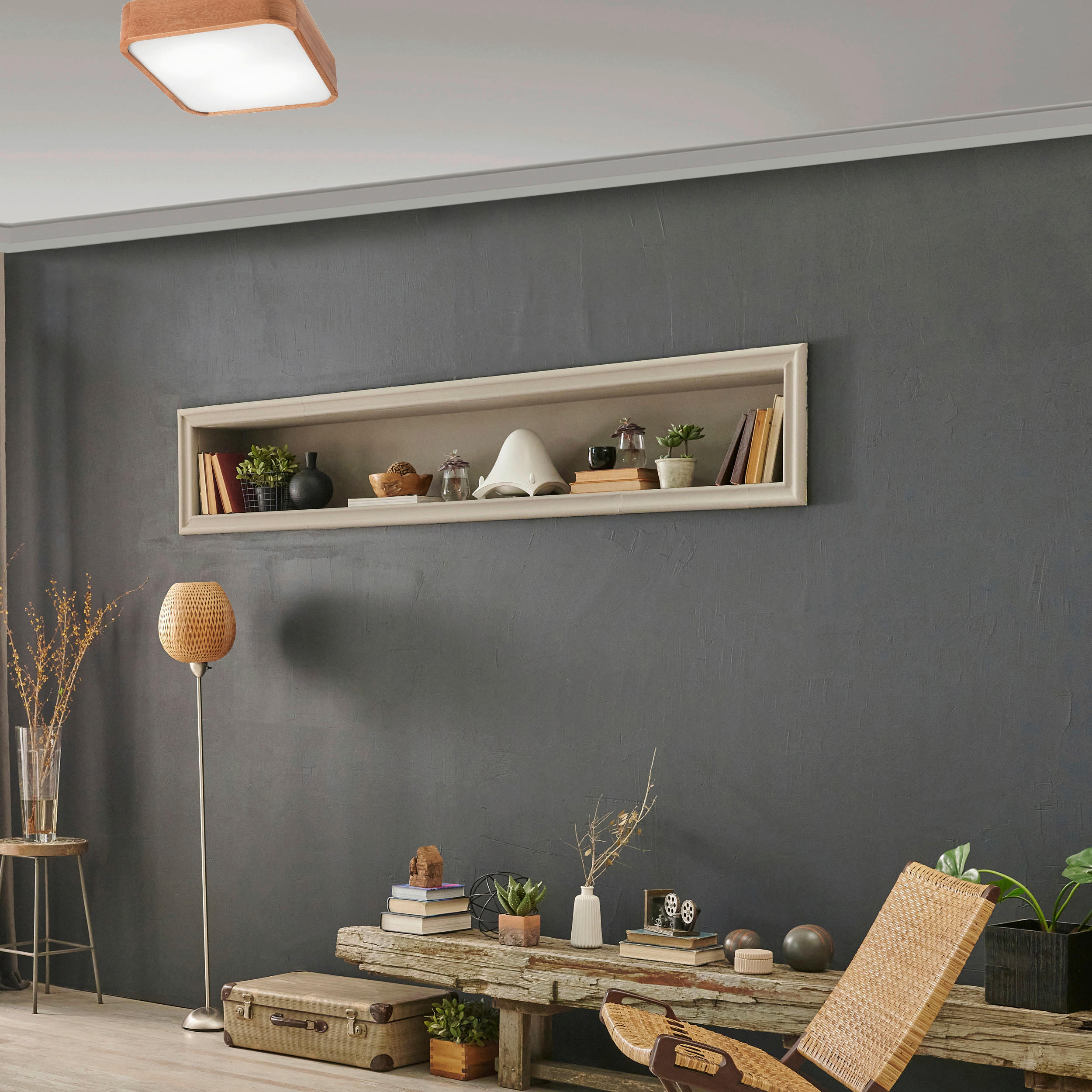 Thumbnail - Lamkur Deckenleuchte GASPAR 48871 Eiche Holz Glas Eiche H/L: ca. 8x35 cm E27 2 Brennstellen