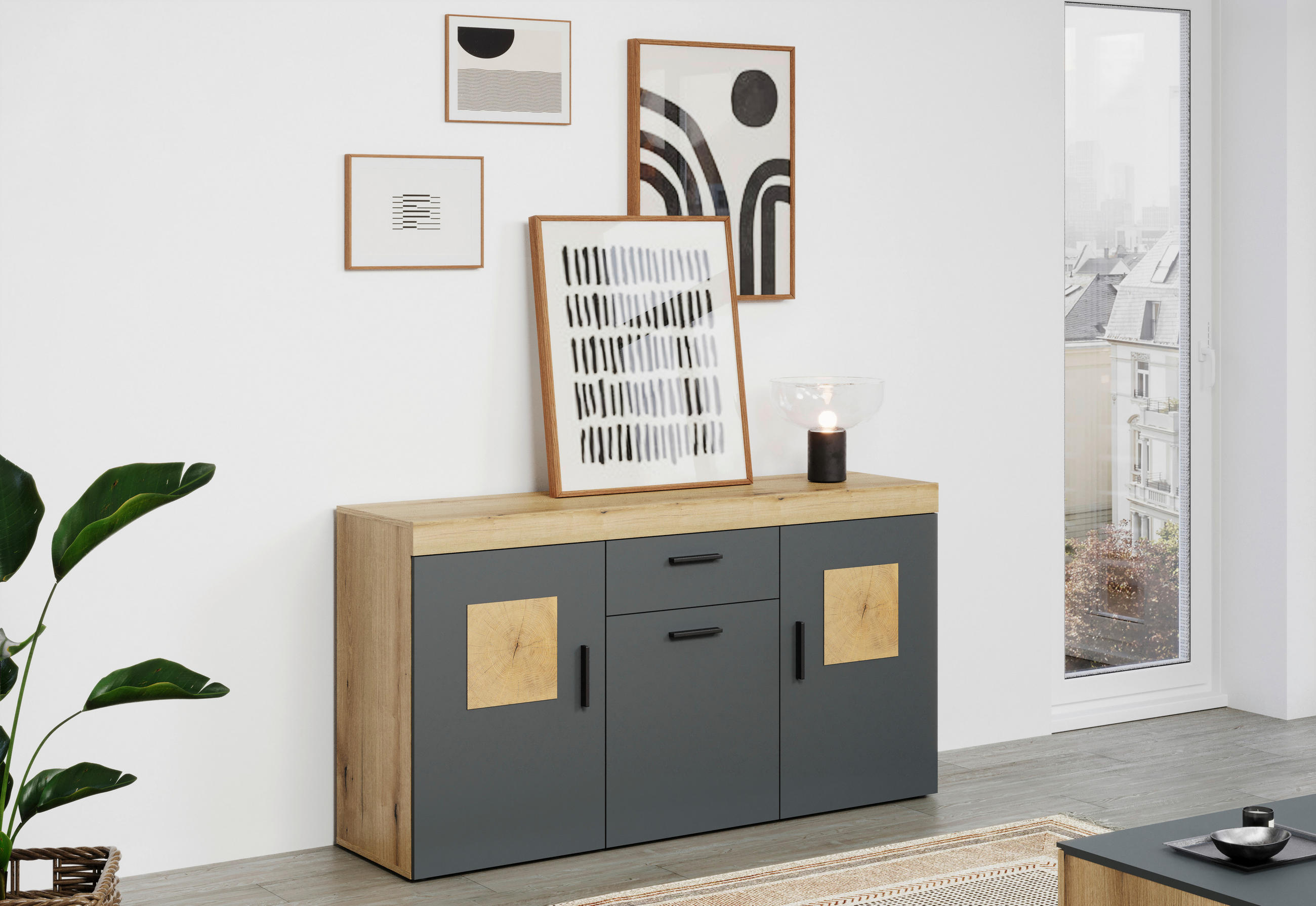 Thumbnail - Sideboard Tyler Eiche Evoke Coast Nachbildung anthrazit B/H/T: ca. 159x86x41 cm