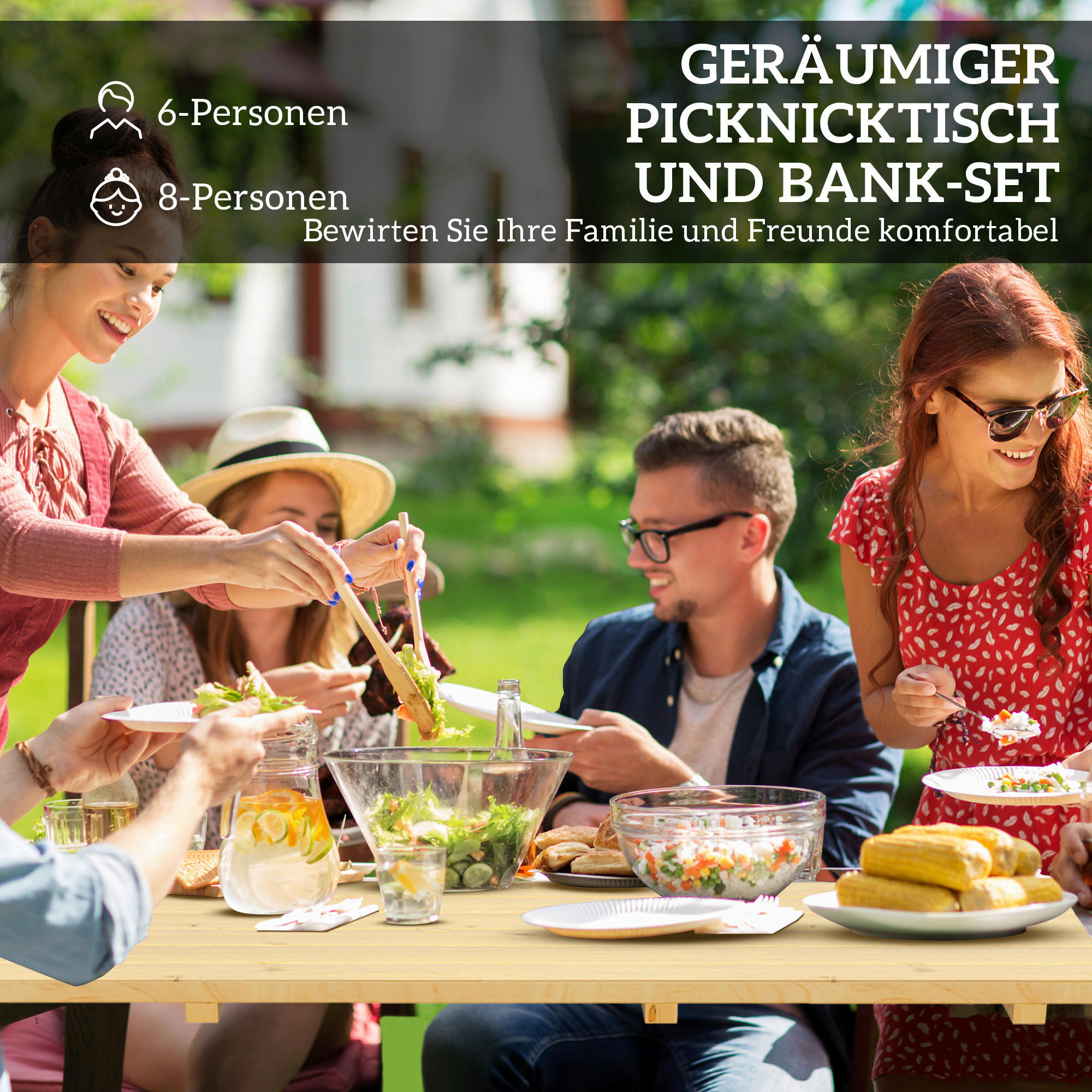 Thumbnail - Outsunny Bierzeltgarnitur Holzoptik Holz B/H/L: ca. 148x78x175 cm