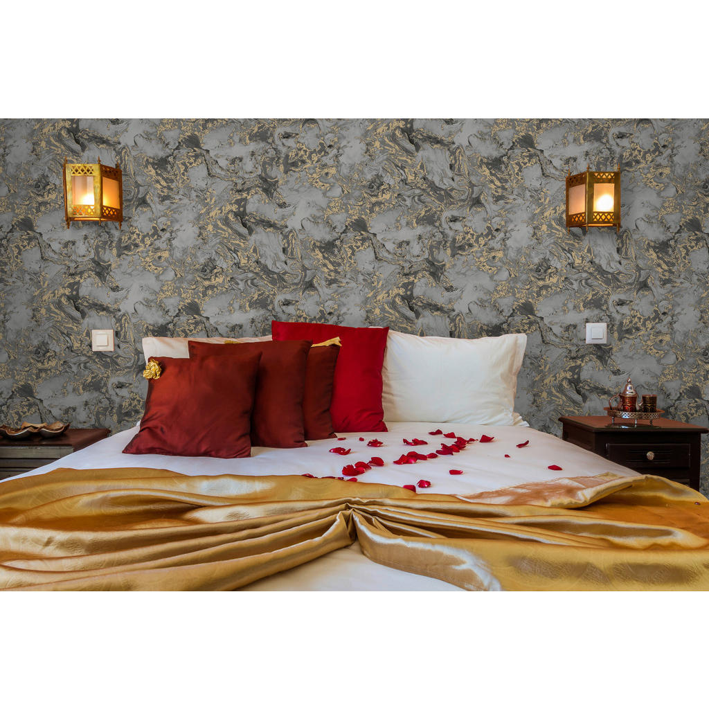 Thumbnail - UGEPA Papiertapete Marmoroptik schwarz silber B/L: ca. 53x1005 cm