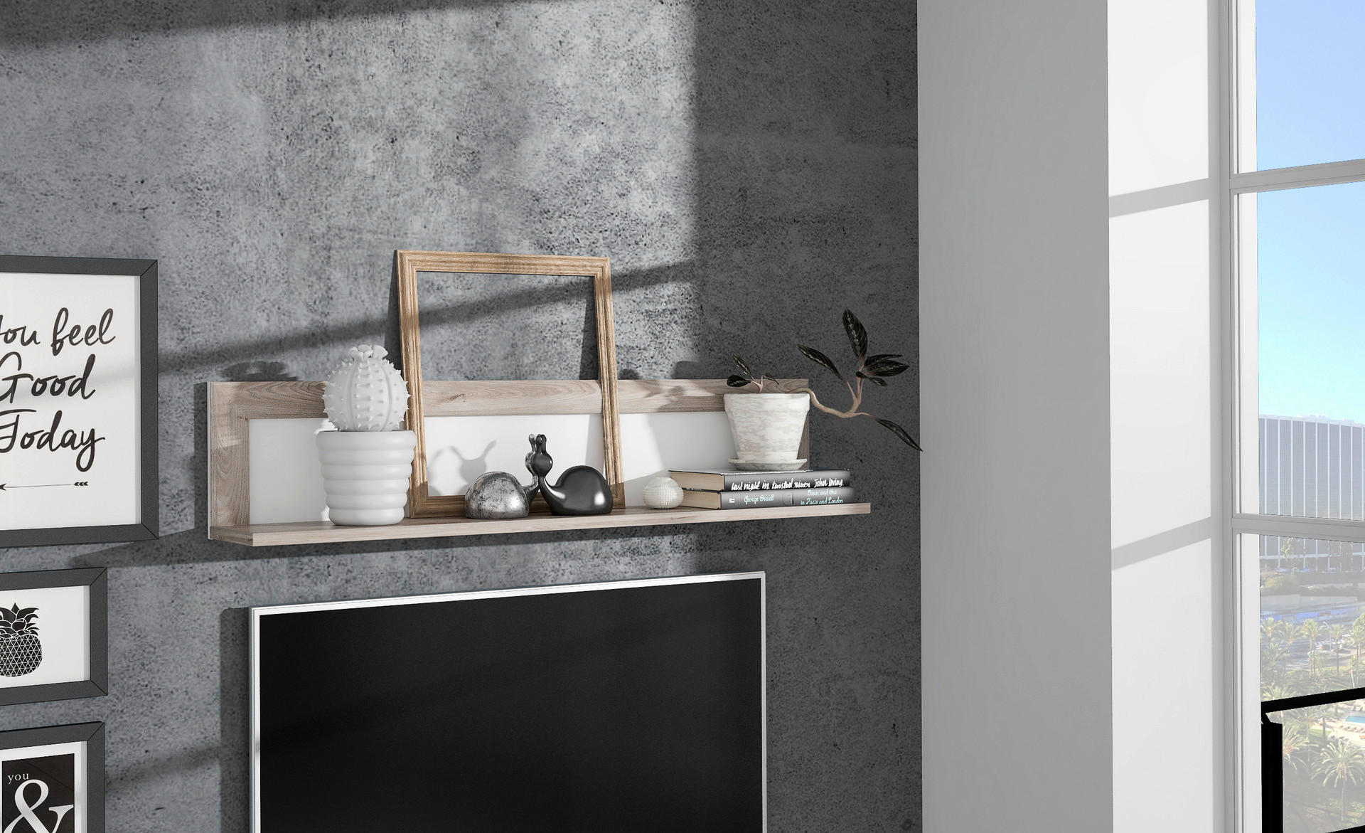 Thumbnail - Wandboard  weiß Hochglanz Eiche Nelson Nachbildung B/H/T: ca. 132,9x27,7x22 cm