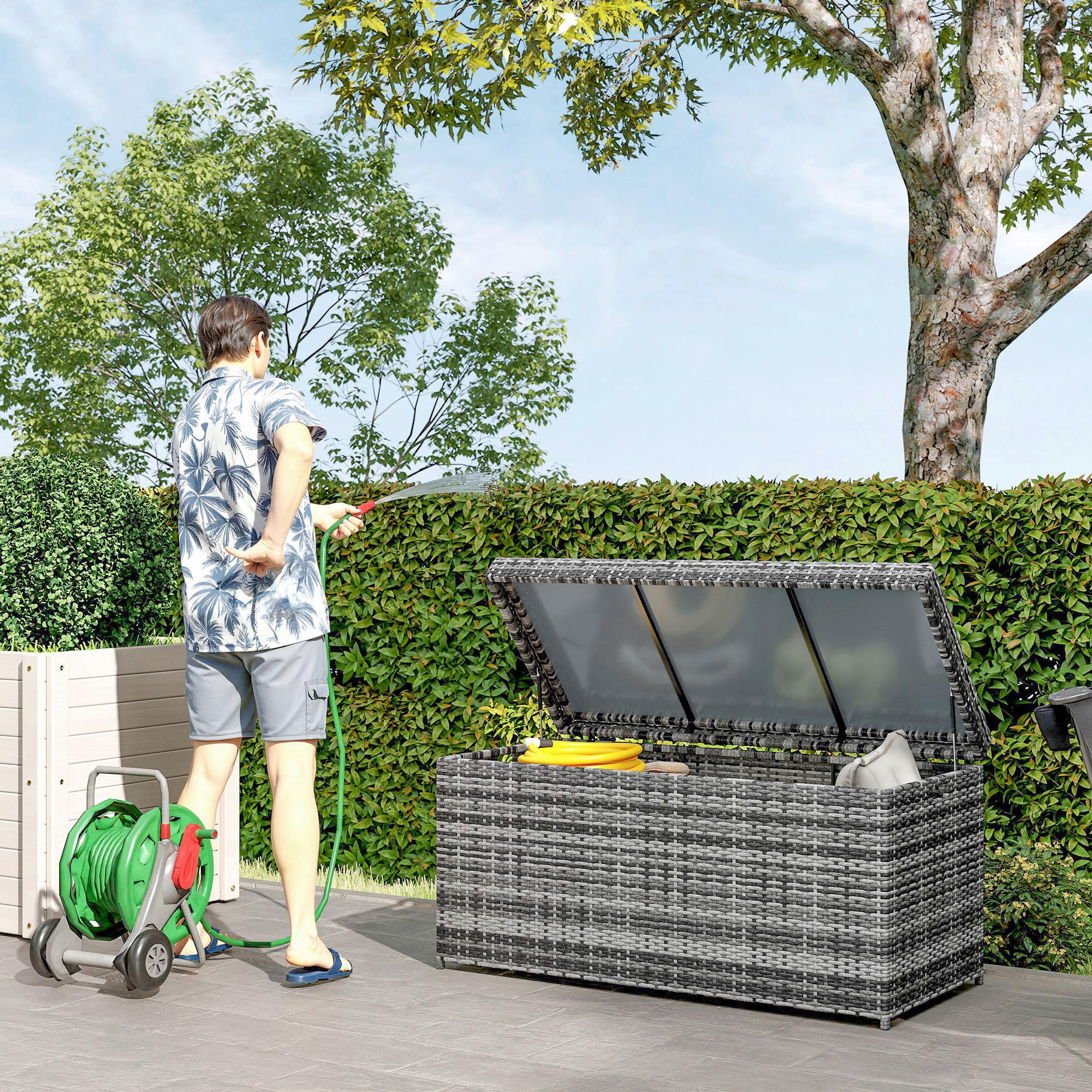 Thumbnail - Outsunny Rattan Auflagenbox dunkelgrau Polyethylen B/H/L: ca. 61x65x130 cm