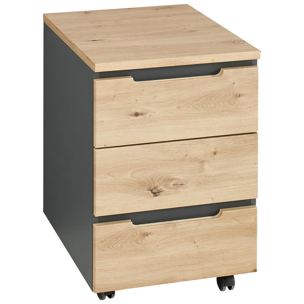 Thumbnail - Rollcontainer Memphis Eiche Artisan Nachbildung anthrazit B/H/T: ca. 45x66x55 cm