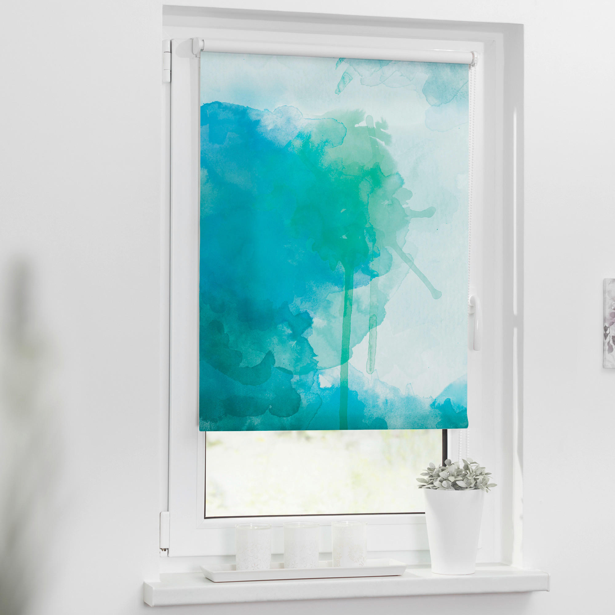 LICHTBLICK Verdunkelungsrollo Aquarell blau B/L: ca. 60x150 cm