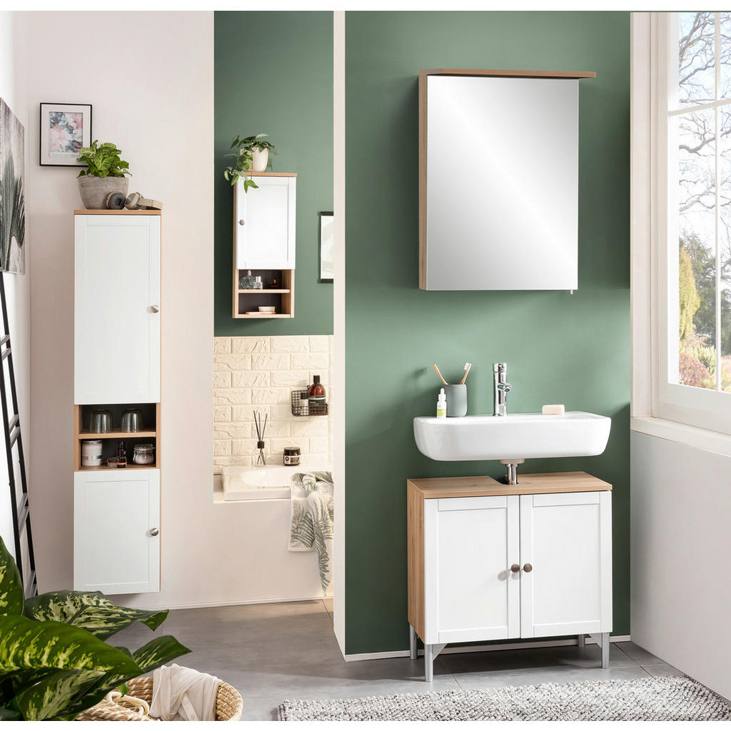 Thumbnail - Waschbeckenunterschrank Jesper Eiche Artisan Nachbildung weiß matt B/H/T: ca. 60,2x58,5x32 cm