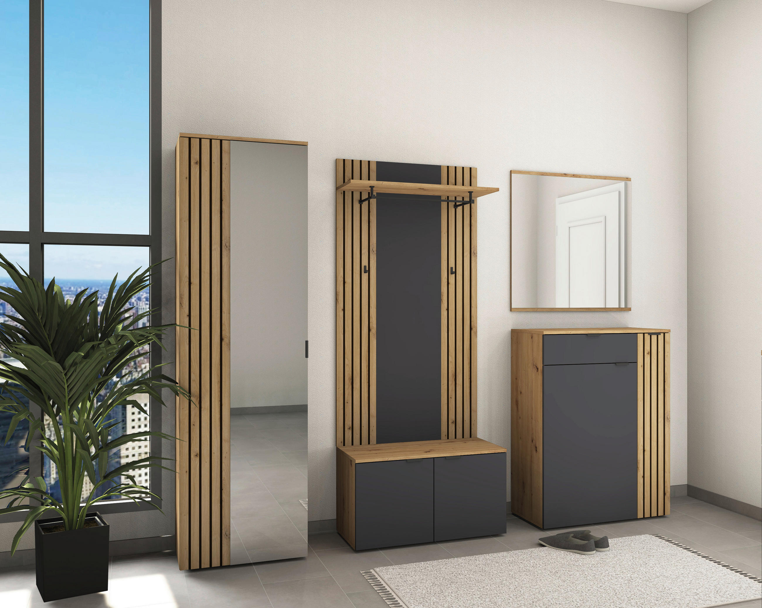 Thumbnail - Wandspiegel Lagos Eiche Artisan Nachbildung B/H: ca. 80x80 cm