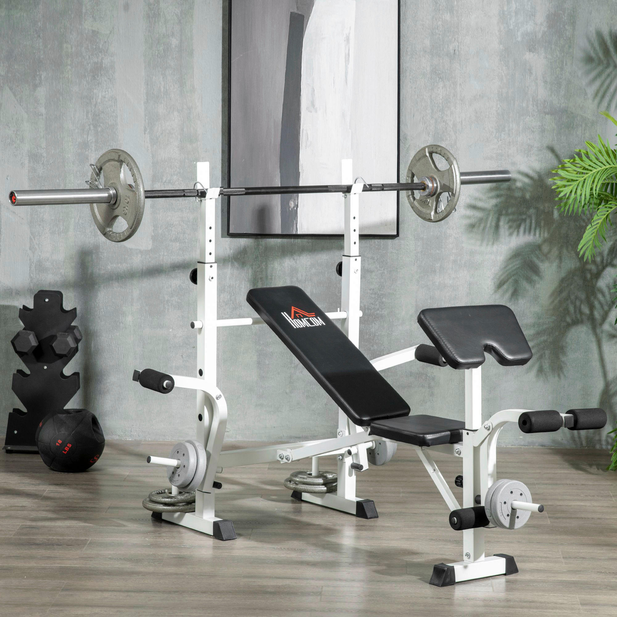 Thumbnail - HOMCOM Hantelbank weiß Stahl B/H/L: ca. 134x136x180 cm