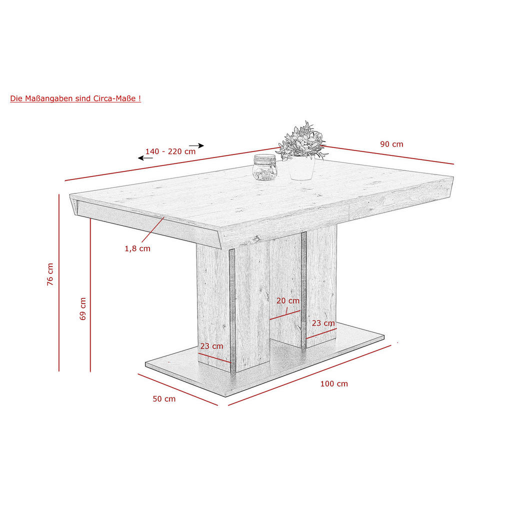 Thumbnail - Esstisch AGNES T Eiche Artisan Optik B/H/T: ca. 140x76x90 cm