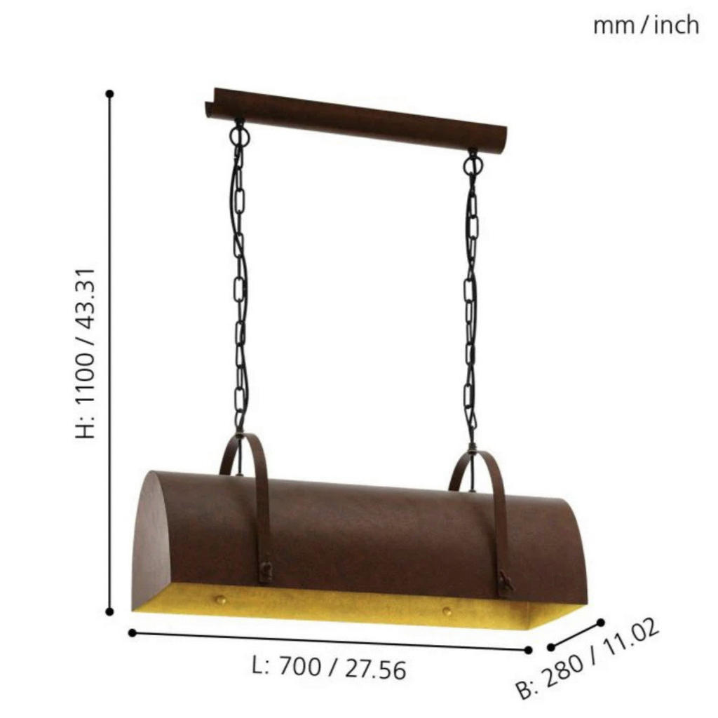 Thumbnail - Eglo Pendelleuchte braun Stahl B/H/L: ca. 28x110x70 cm E27 2 Brennstellen
