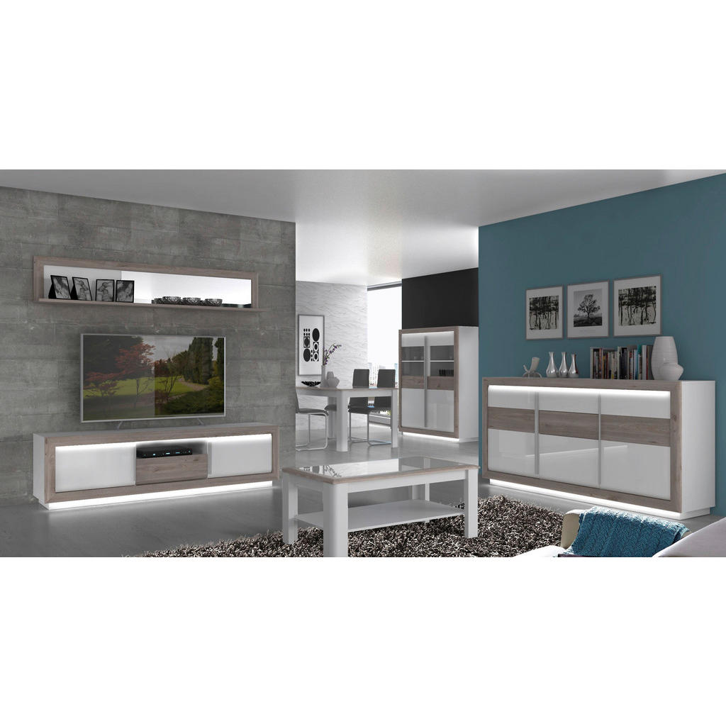 Thumbnail - Sideboard weiß weiß Hochglanz Eiche Nelson Nachbildung B/H/T: ca. 192,7x98,2x53 cm