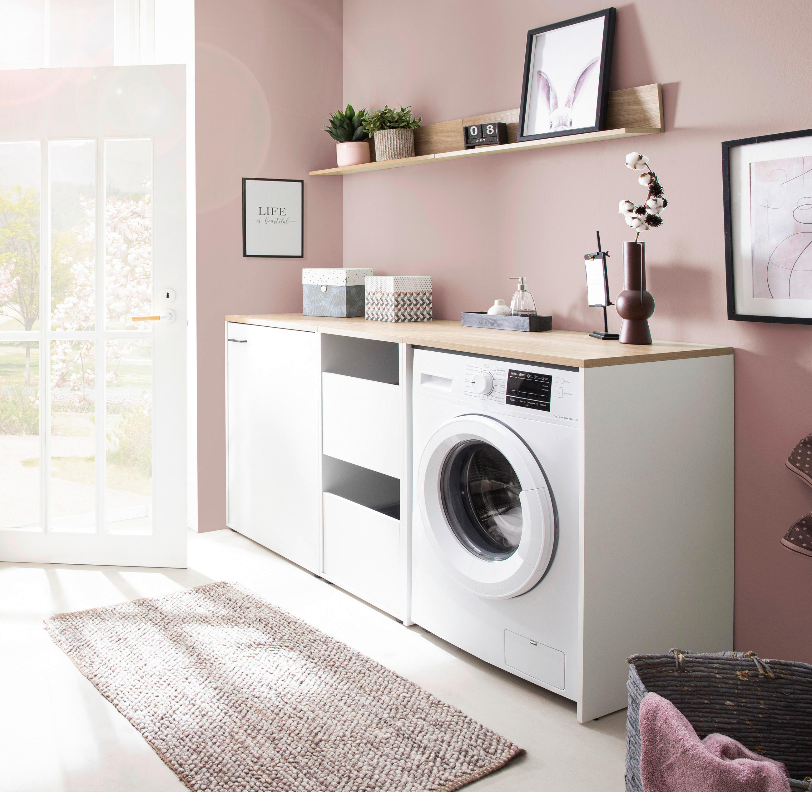 Thumbnail - Hochschrank Solea weiß matt Eiche hell Nachbildung B/H/T: ca. 45,1x154,7x60 cm