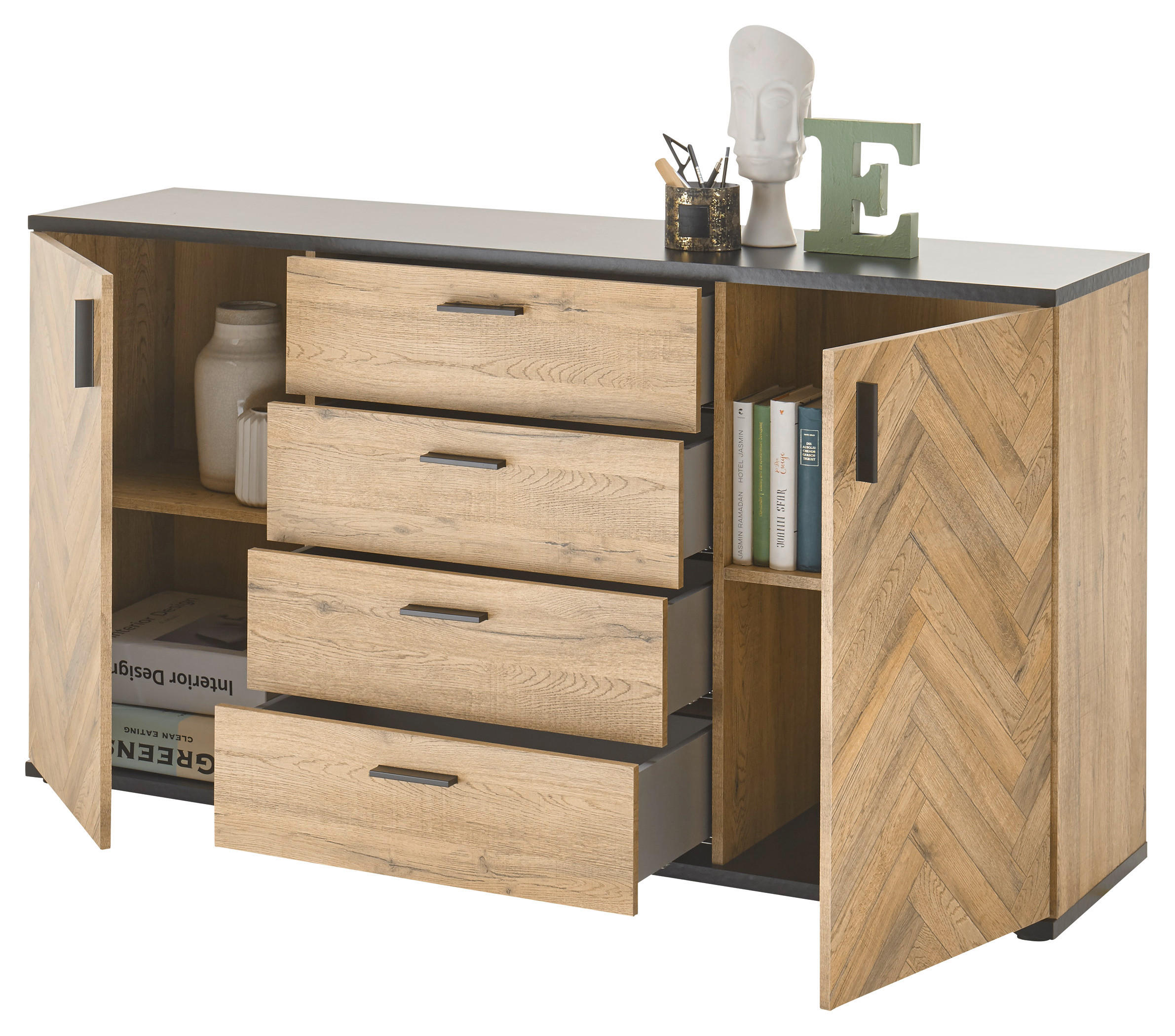 Thumbnail - Kommode Sevilla Eiche Bartex Nachbildung schwarz B/H/T: ca. 154x83x38 cm