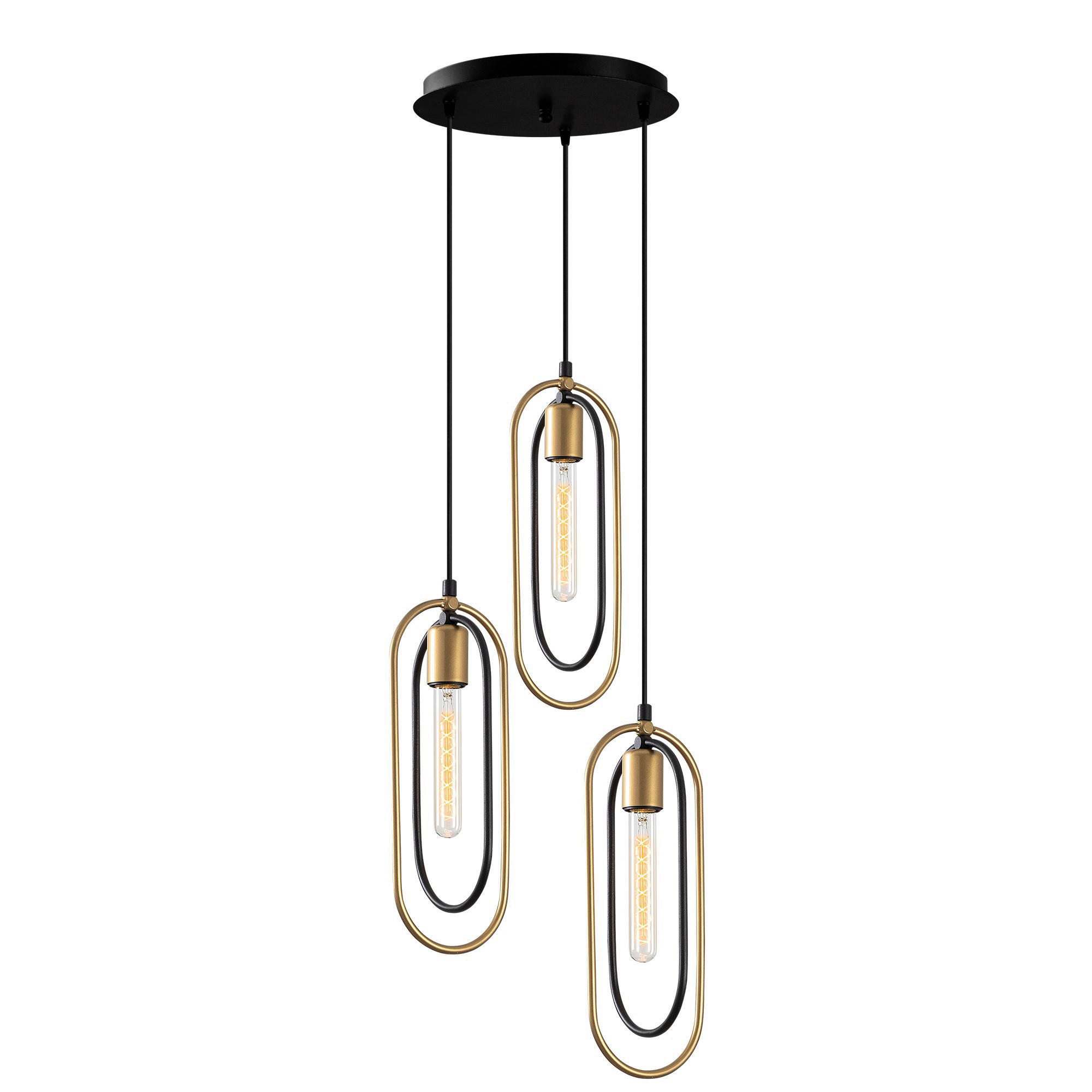Opviq Pendelleuchte Cerco schwarz gold Metall B/H/T/L/D: ca. 38x132x38x38x38 cm E27 3 Brennstellen