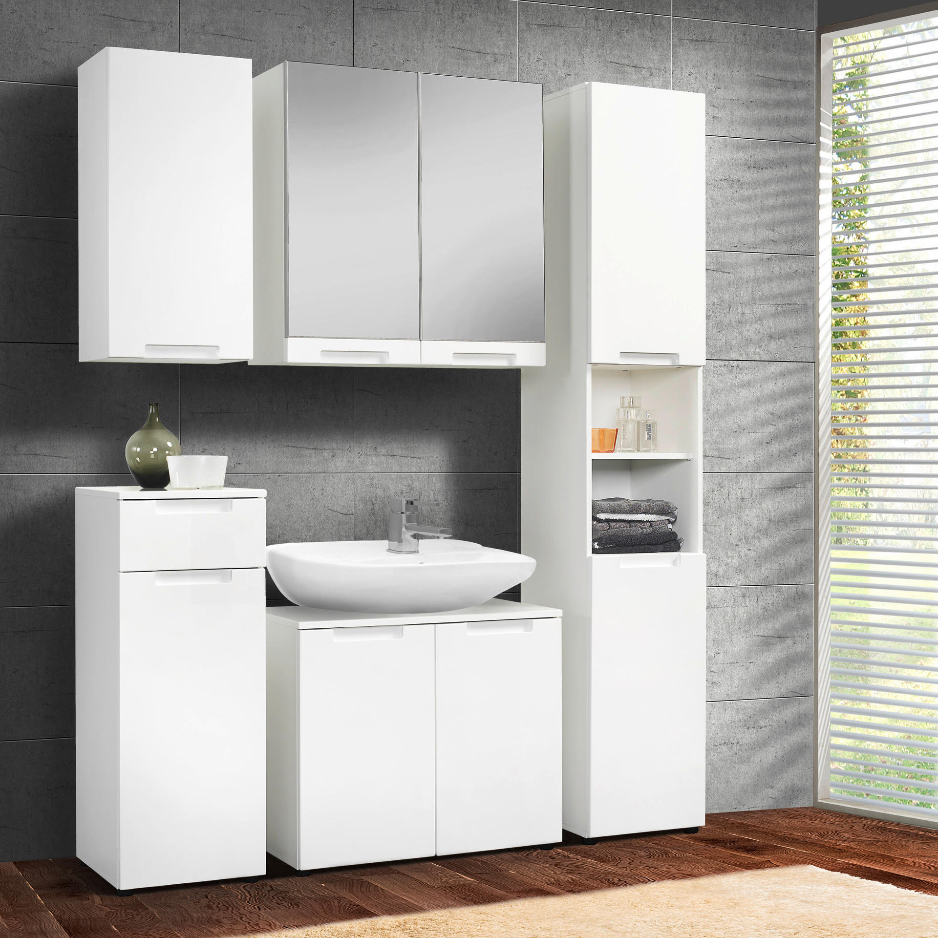 Thumbnail - Badkommode Mailand weiß weiß Hochglanz B/H/T: ca. 35x89x35 cm