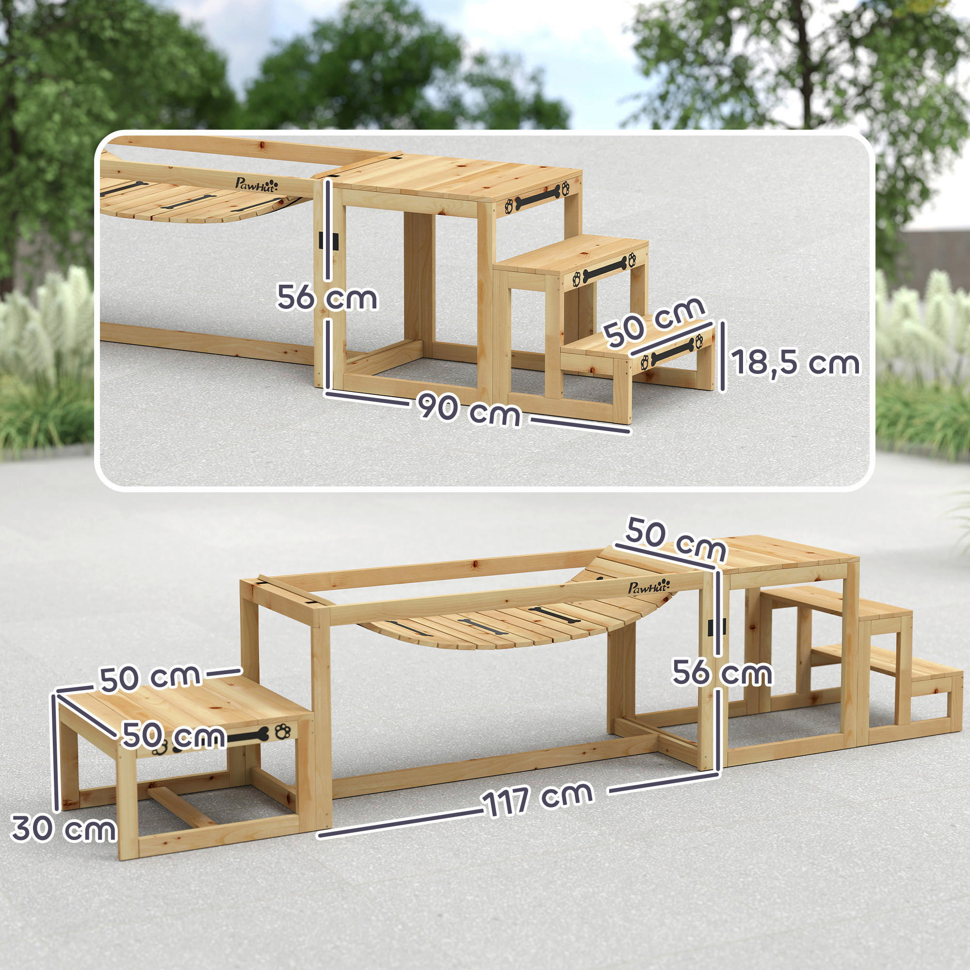 Thumbnail - PawHut Hunde Agility Set Holzoptik Holz B/H/L: ca. 50x56x120 cm