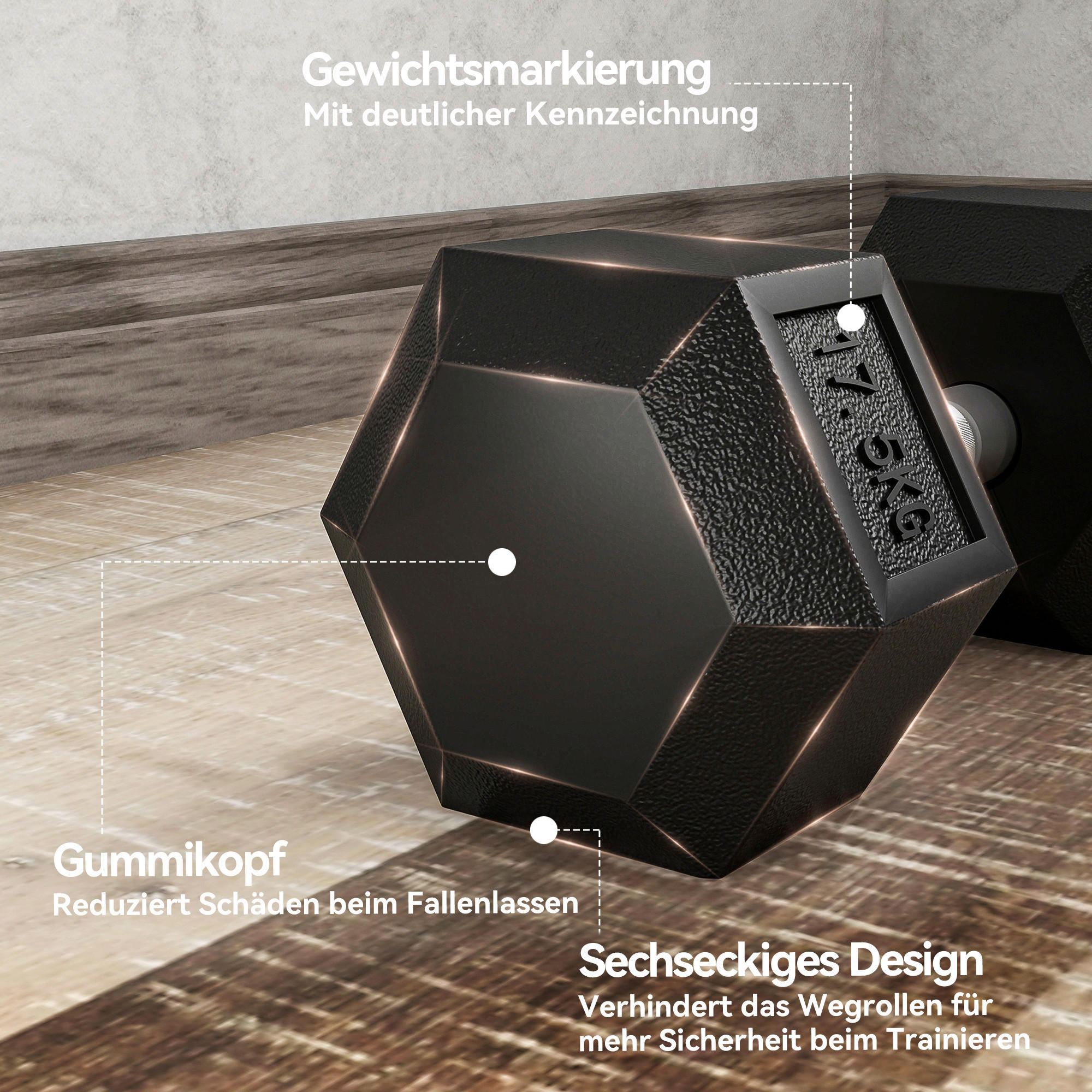 Thumbnail - HOMCOM Kurzhantel schwarz Gummi B/H/L: ca. 16,2x34,6x16,2 cm