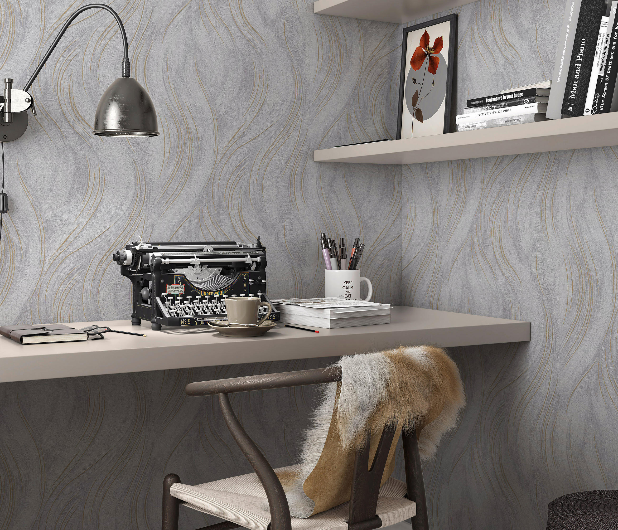 Thumbnail - Erismann Vliestapete Wellen weiß gold B/L: ca. 53x1005 cm