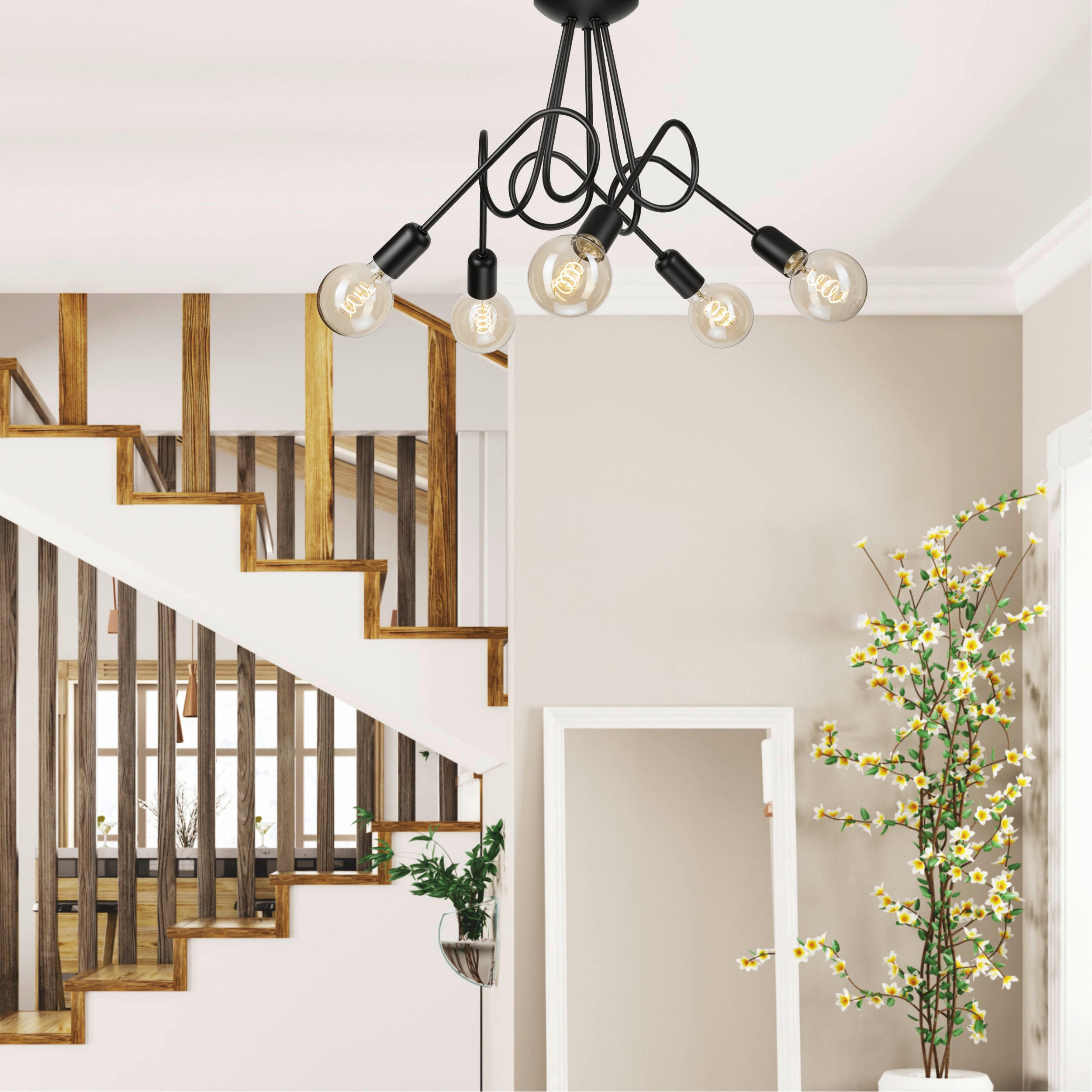 Thumbnail - Lamkur Kronleuchter schwarz Stahl B/H/L: ca. 39x54x54 cm E27 5 Brennstellen