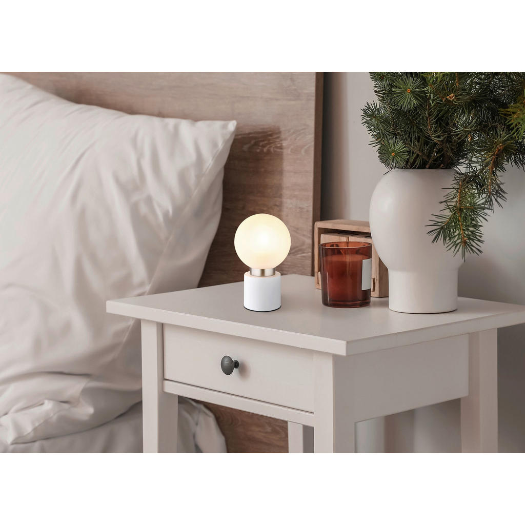 Thumbnail - GLOBO Tischleuchte weiß Opal Glas Metall H/D: ca. 24,5x15 cm E14 1 Brennstellen