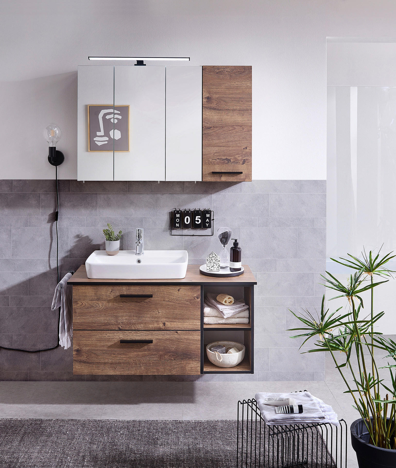 Thumbnail - Badezimmer-Set Quickset 374 Eiche Ribeck Nachbildung B/H/T: ca. 105x200x44,5 cm