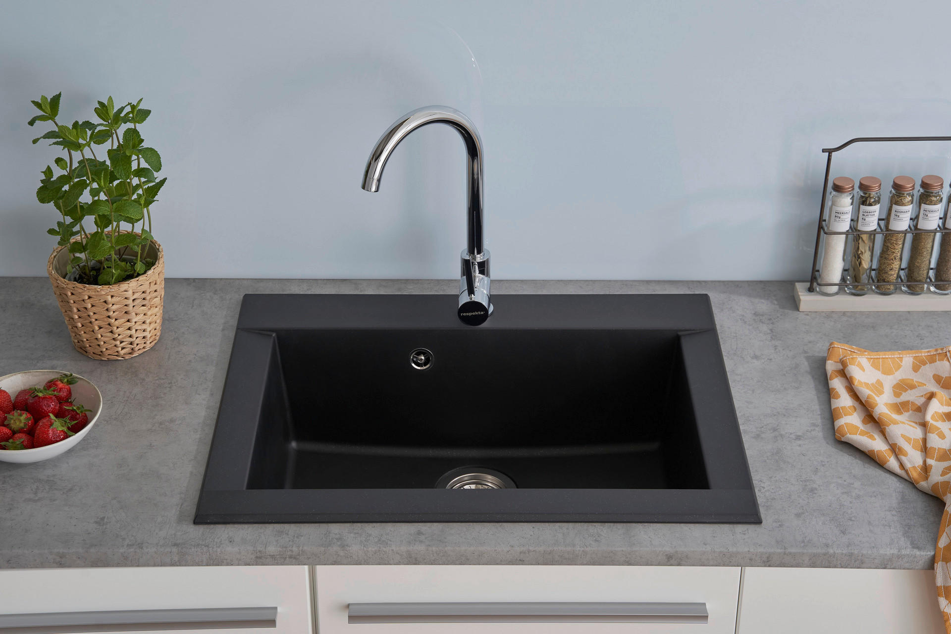 Thumbnail - Respekta Einbauspüle Ohio 66 x 50 S schwarz Mineralite B/H/T: ca. 66x21x50 cm