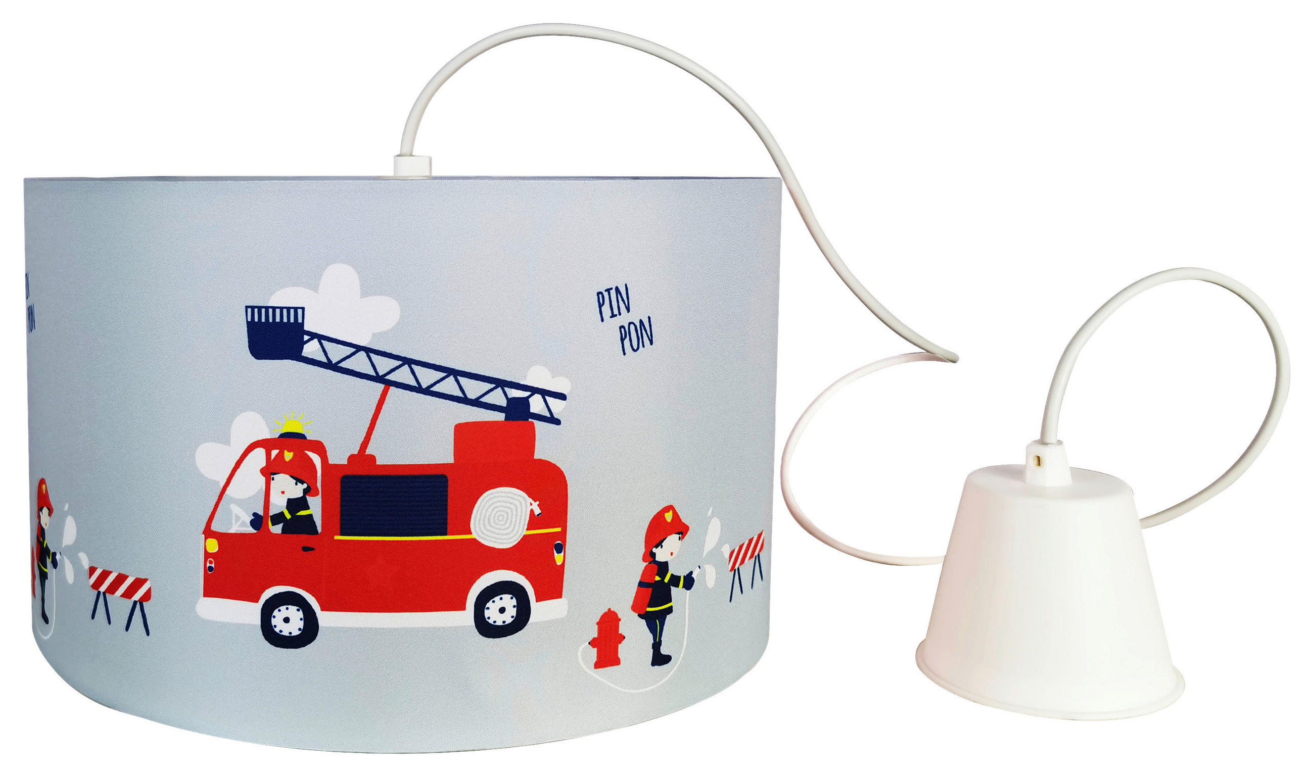 POCOline Pendelleuchte Feuerwehr grau weiß Stoff Kunststoff H/D: ca. 120x30 cm E27 1 Brennstellen