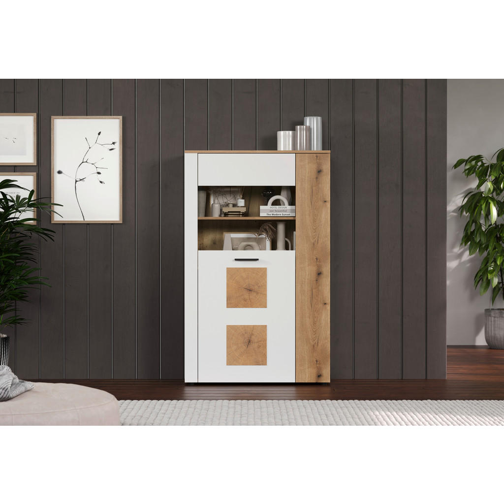 Thumbnail - Vitrine Vitoria weiß Eiche Evoke Coast Nachbildung B/H/T: ca. 90x146x42 cm