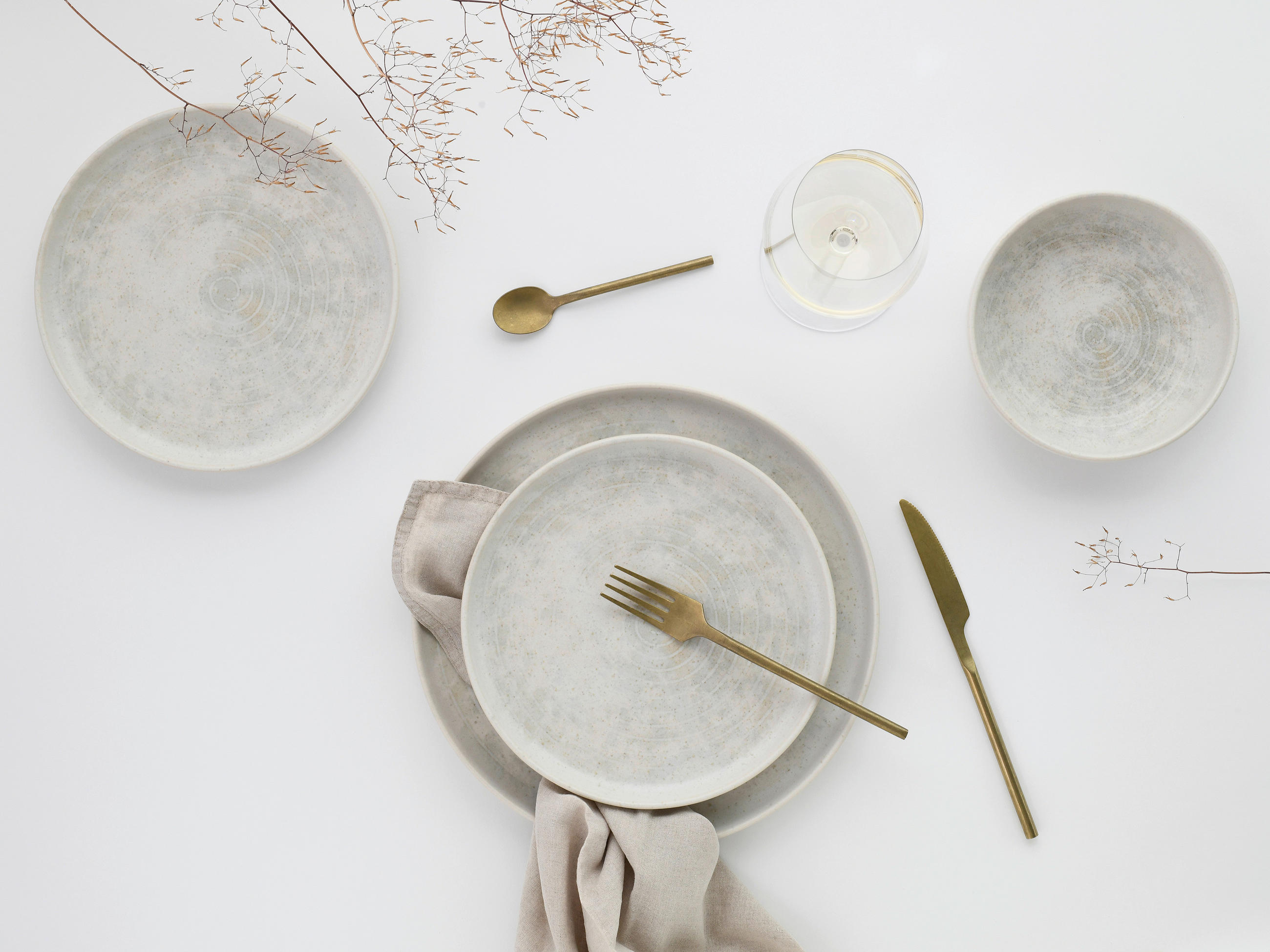 Thumbnail - CreaTable Teller-Set Uno Athena creme Steinzeug