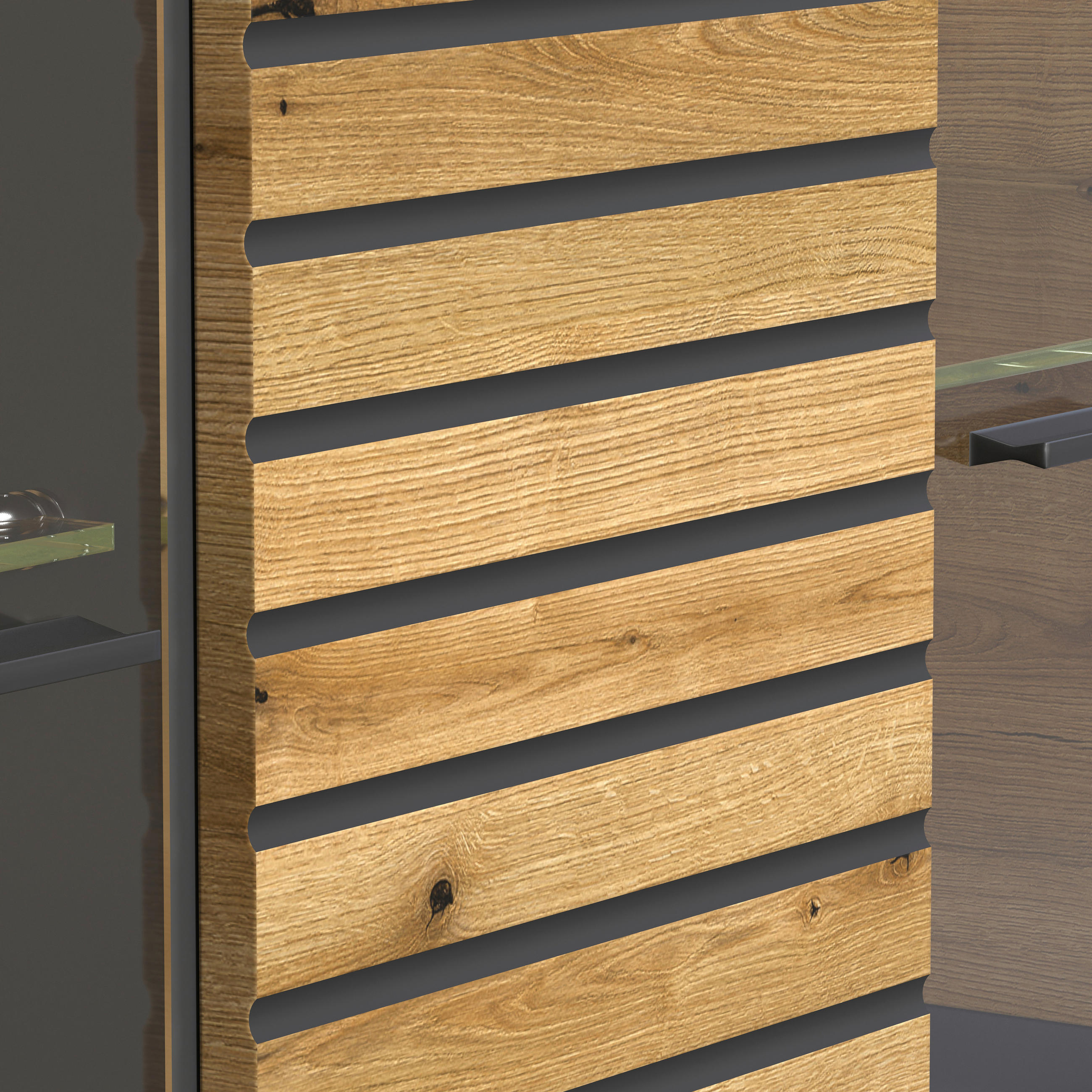 Thumbnail - Vitrine Norris anthrazit Eiche Evoke Coast Nachbildung B/H/T: ca. 80x204x37 cm