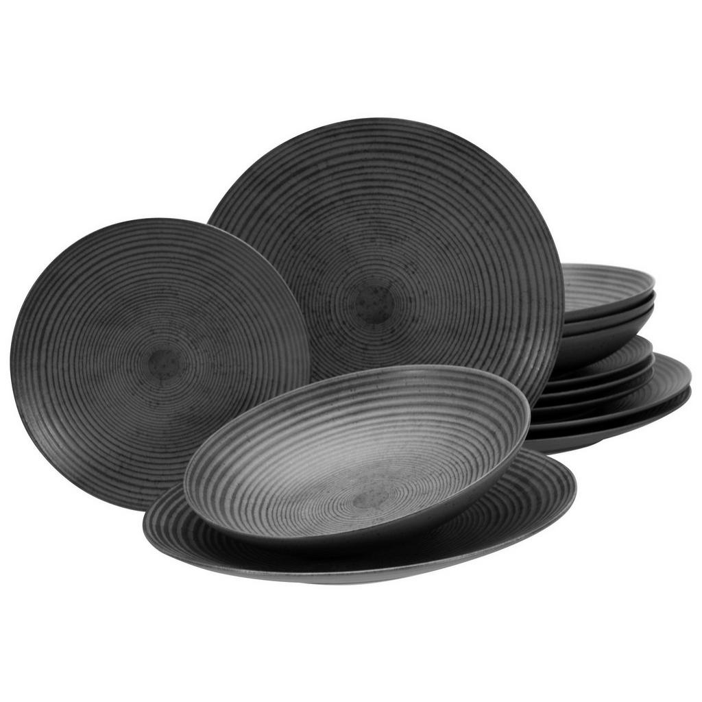 CreaTable Tafelservice Catania anthrazit Steinzeug 12 tlg.