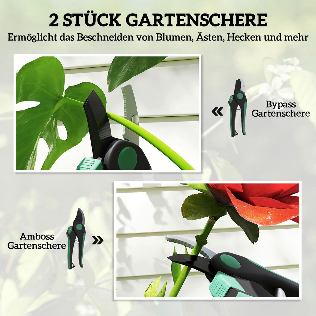 Thumbnail - Outsunny Gartenwerkzeug Set grün Kunststoff B/H/L: ca. 6x2x21 cm