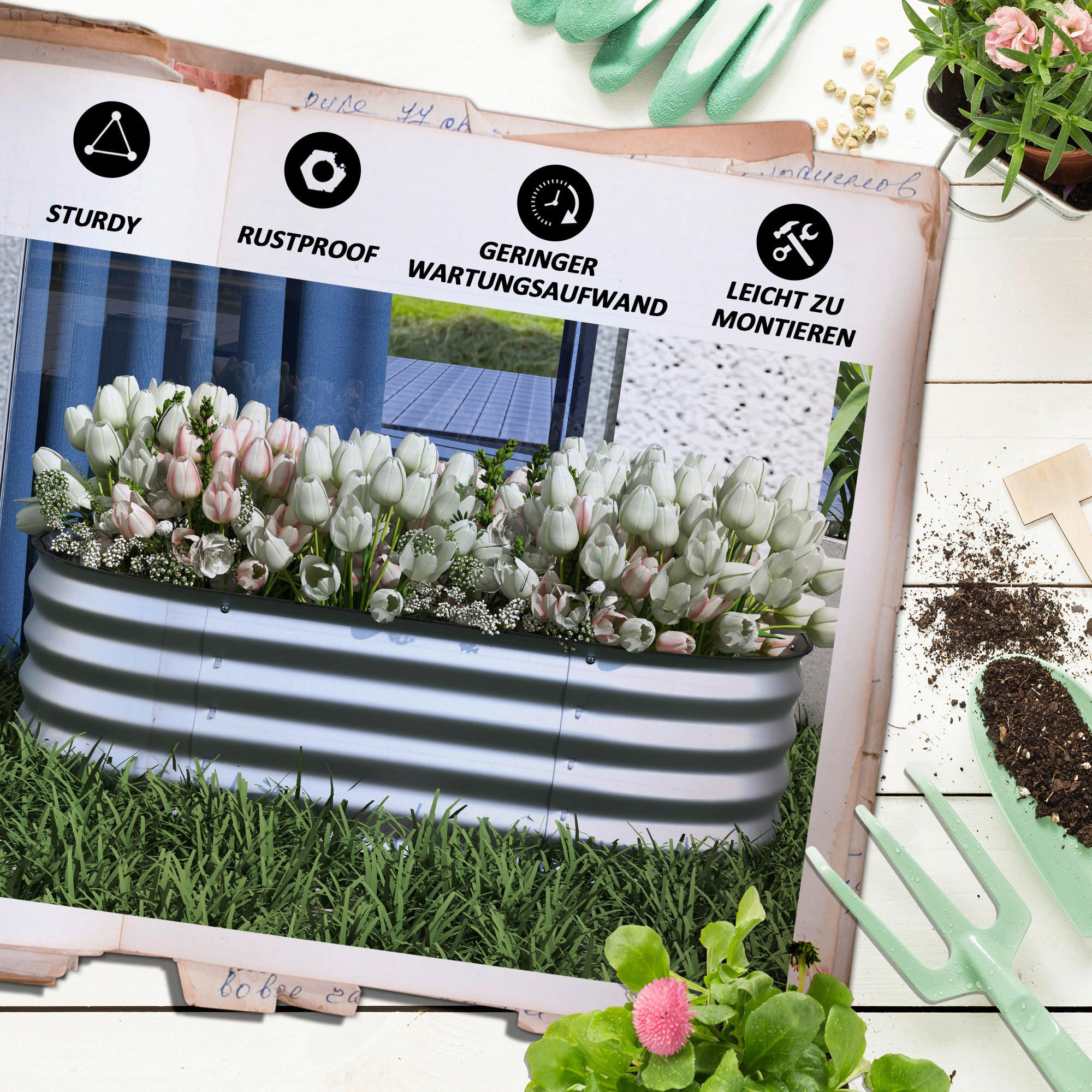 Thumbnail - Outsunny Hochbeet silber Metall B/H/L: ca. 62x30x105 cm