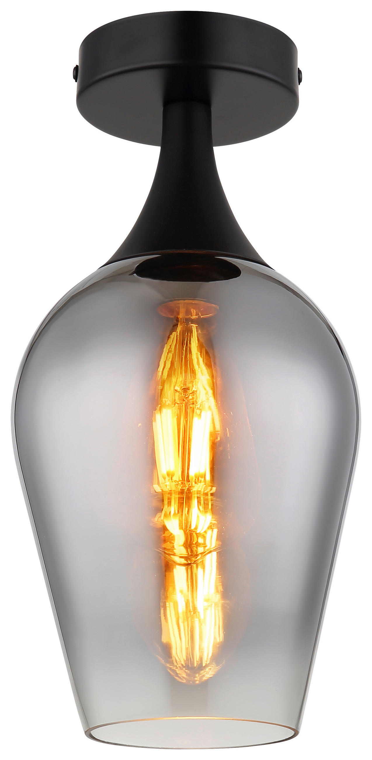 GLOBO Deckenleuchte Chrom schwarz transparent Metall Glas H/D: ca. 30x15 cm E27 1 Brennstellen
