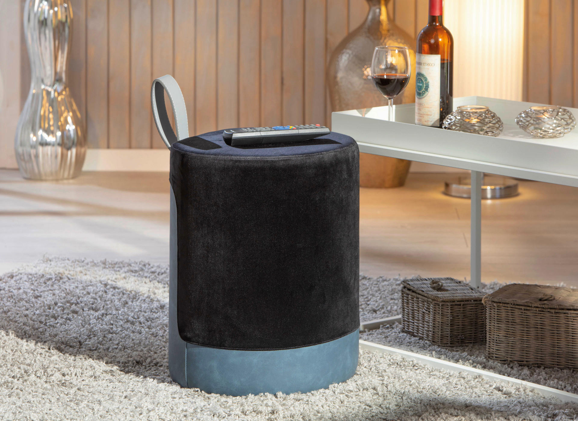 Inter Link Hocker Osame schwarz blau MDF Samtoptik B/H/T: ca. 38x43x33 cm