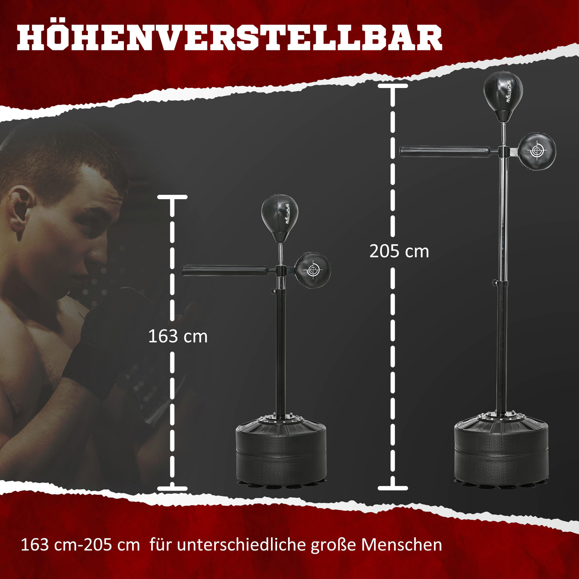 Thumbnail - SPORTNOW Boxständer schwarz Stahl B/H/L: ca. 48x205x80,5 cm