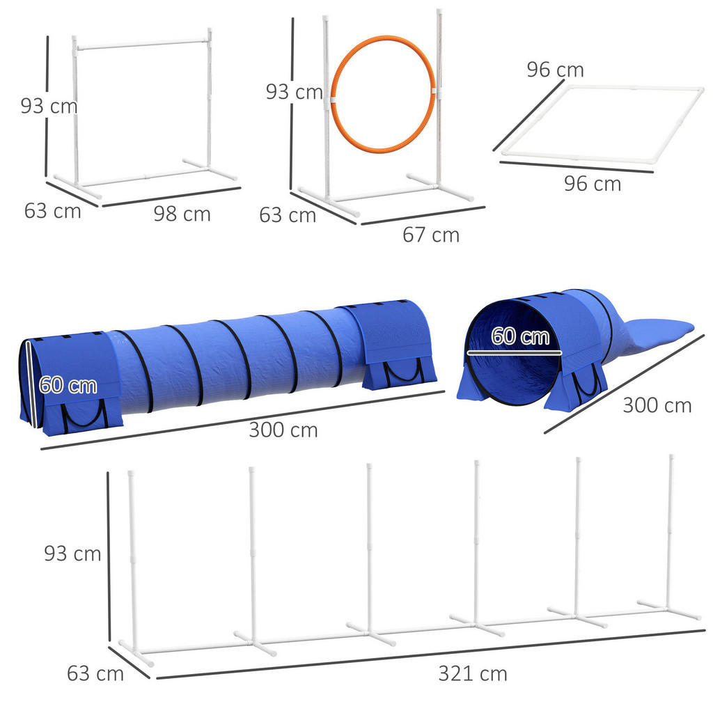 Thumbnail - PawHut Hunde-Agility-Set blau Polyester-Mischgewebe B/H/L: ca. 63x93x321 cm