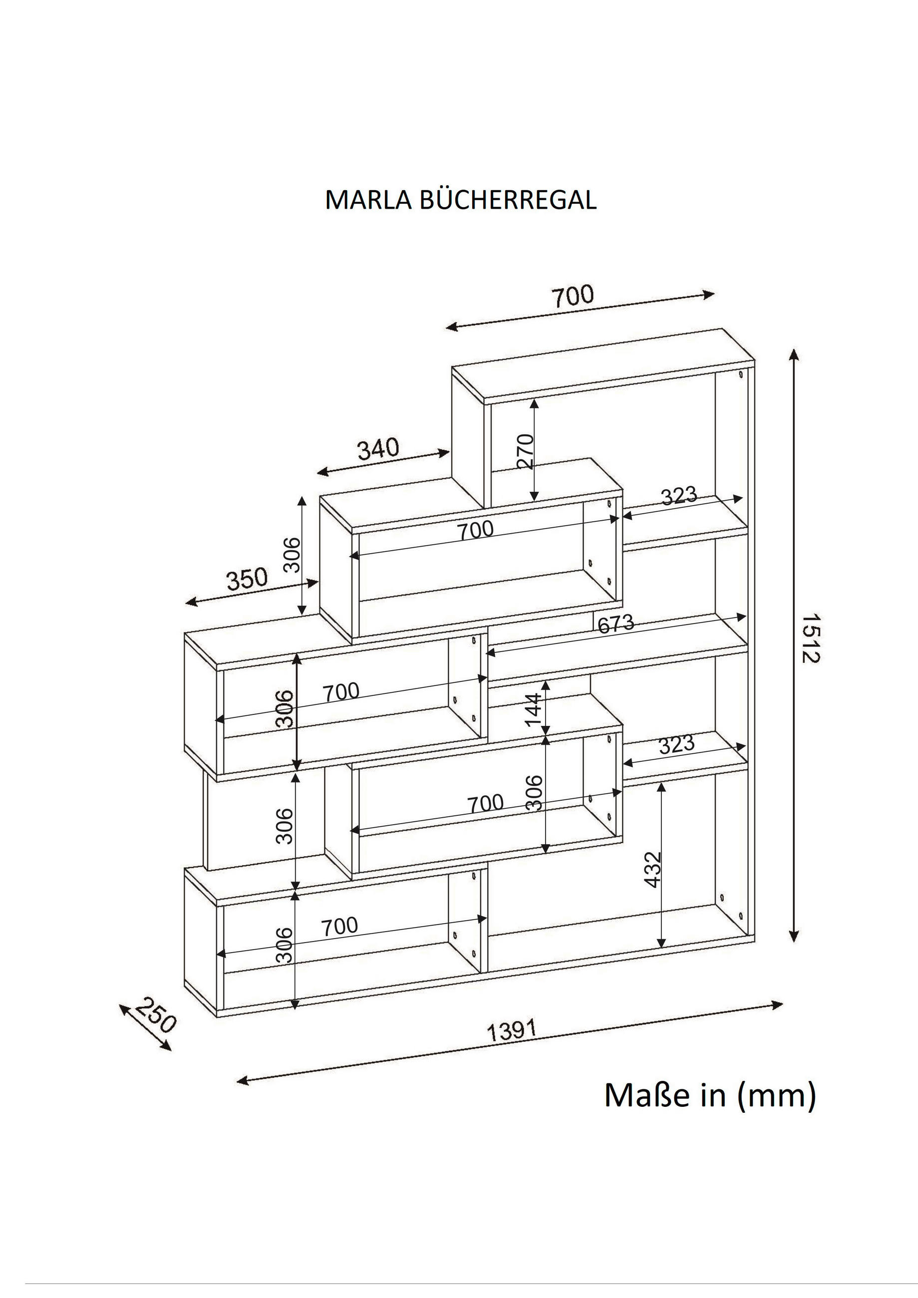 Thumbnail - Regal Marla weiß B/H/T: ca. 139x151x22 cm