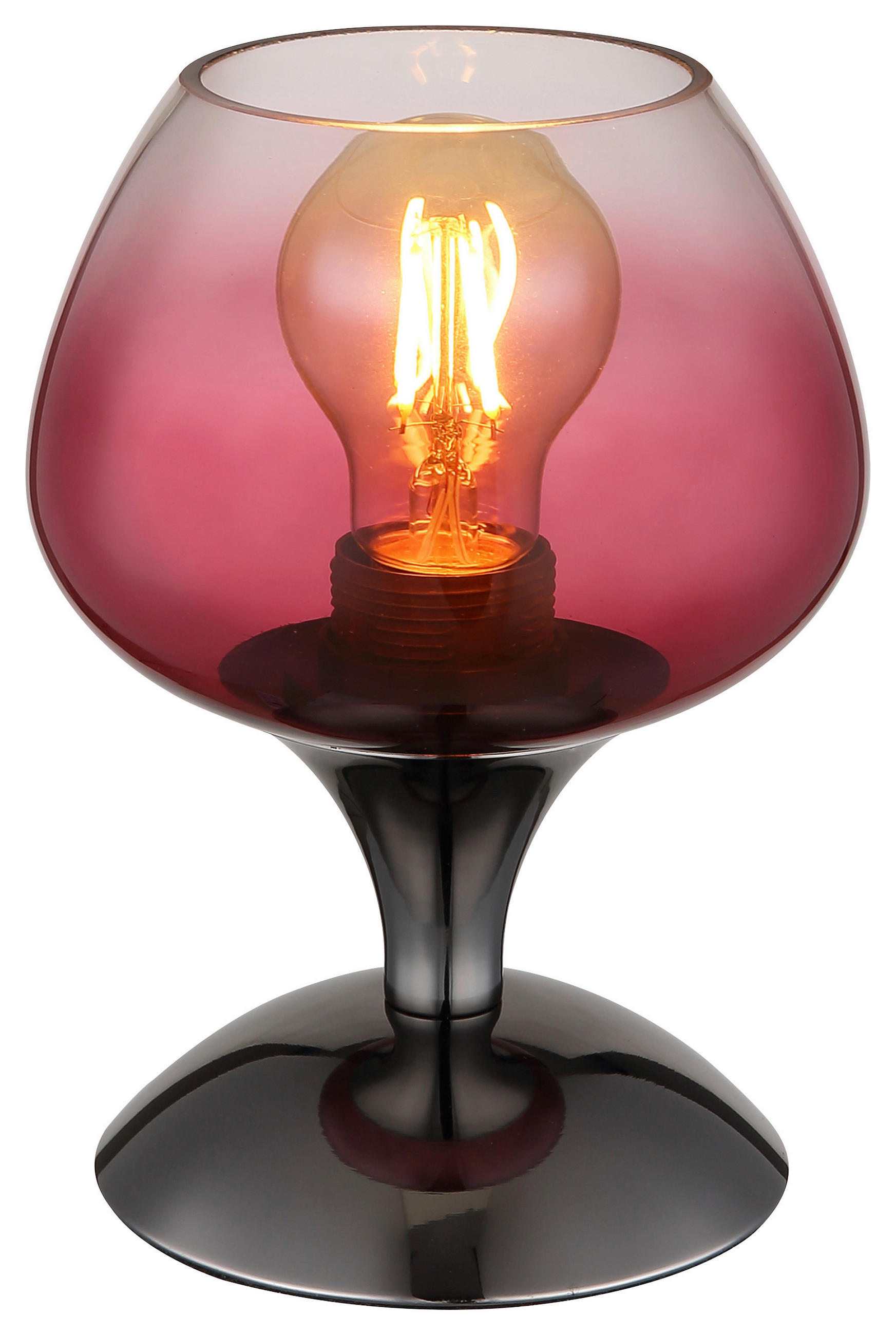 GLOBO Tischleuchte brombeer Chrom schwarz Metall Textil Glas H/D: ca. 20,5x15 cm E27 1 Brennstellen